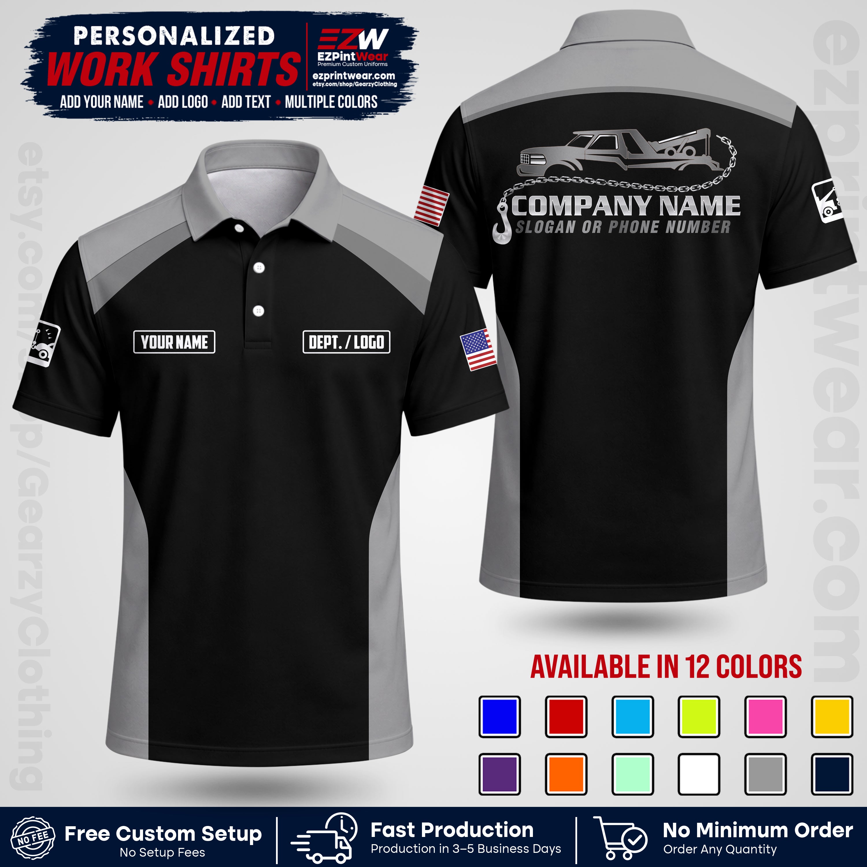 Custom Towing Shirt with Name, Logo & Text | Towing Company Uniform | Workwear TW01