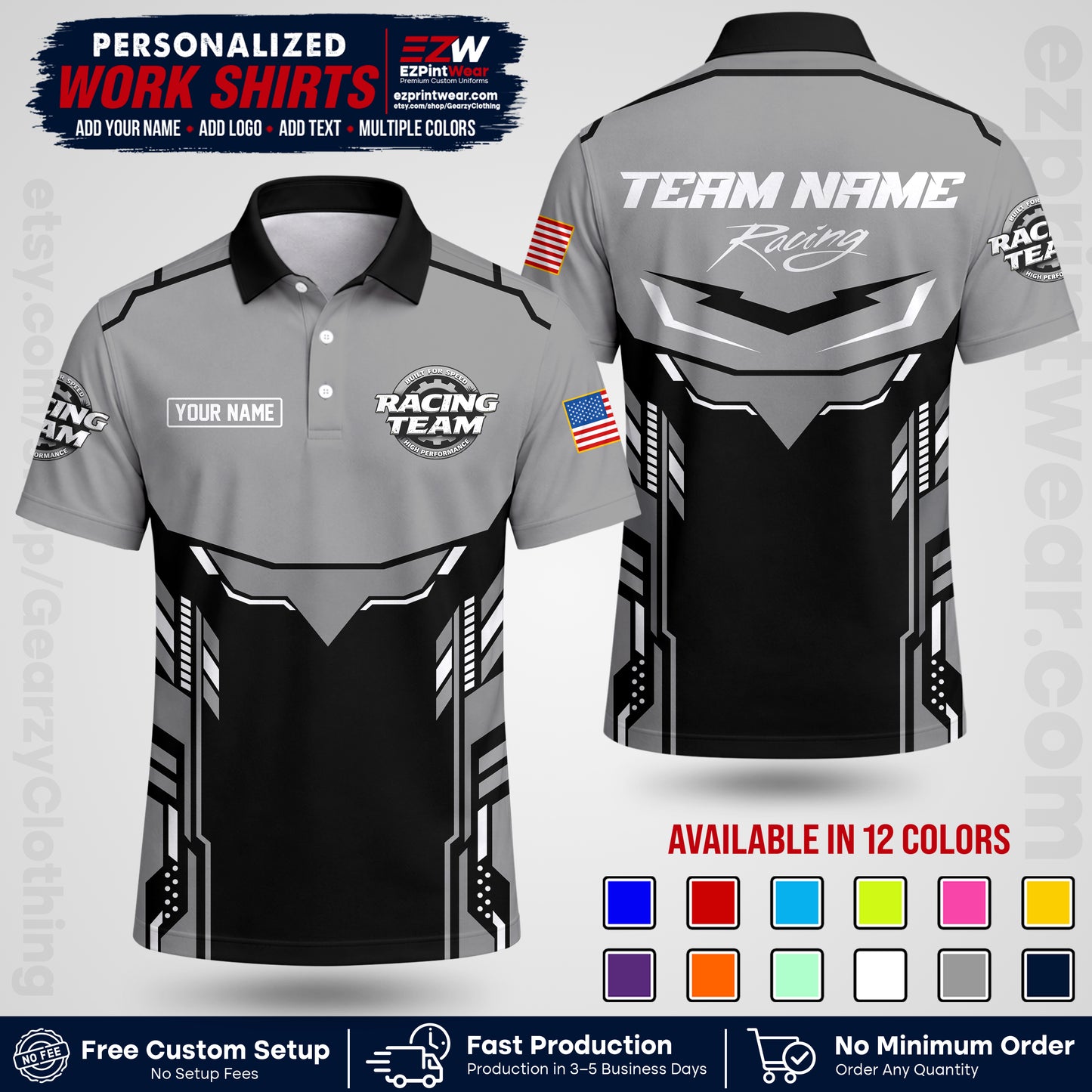 Custom Racing Shirt with Name, Logo & Text | Race Team Uniform | Crew Apparel RC11