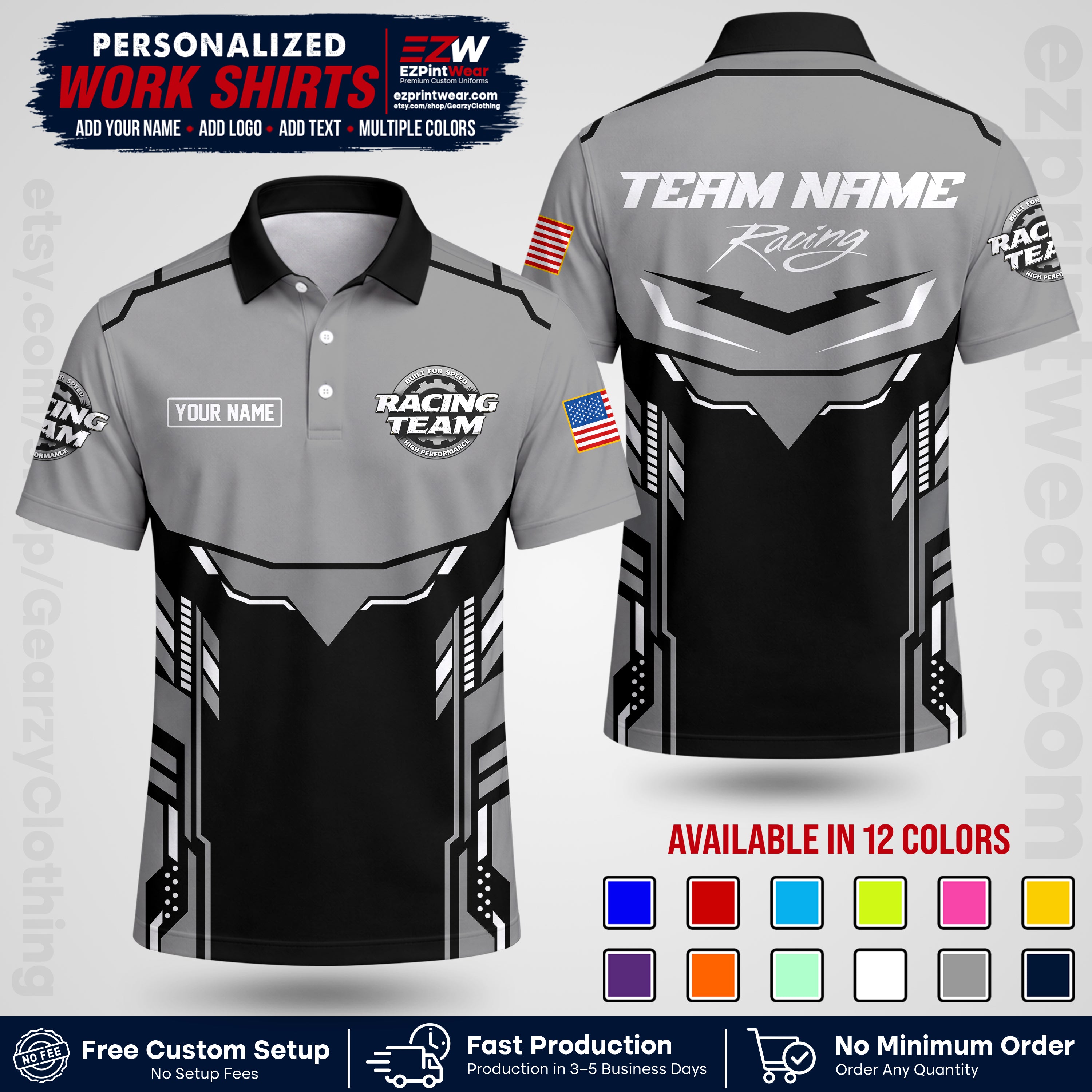 Custom Racing Shirt with Name, Logo & Text | Race Team Uniform | Crew Apparel RC11
