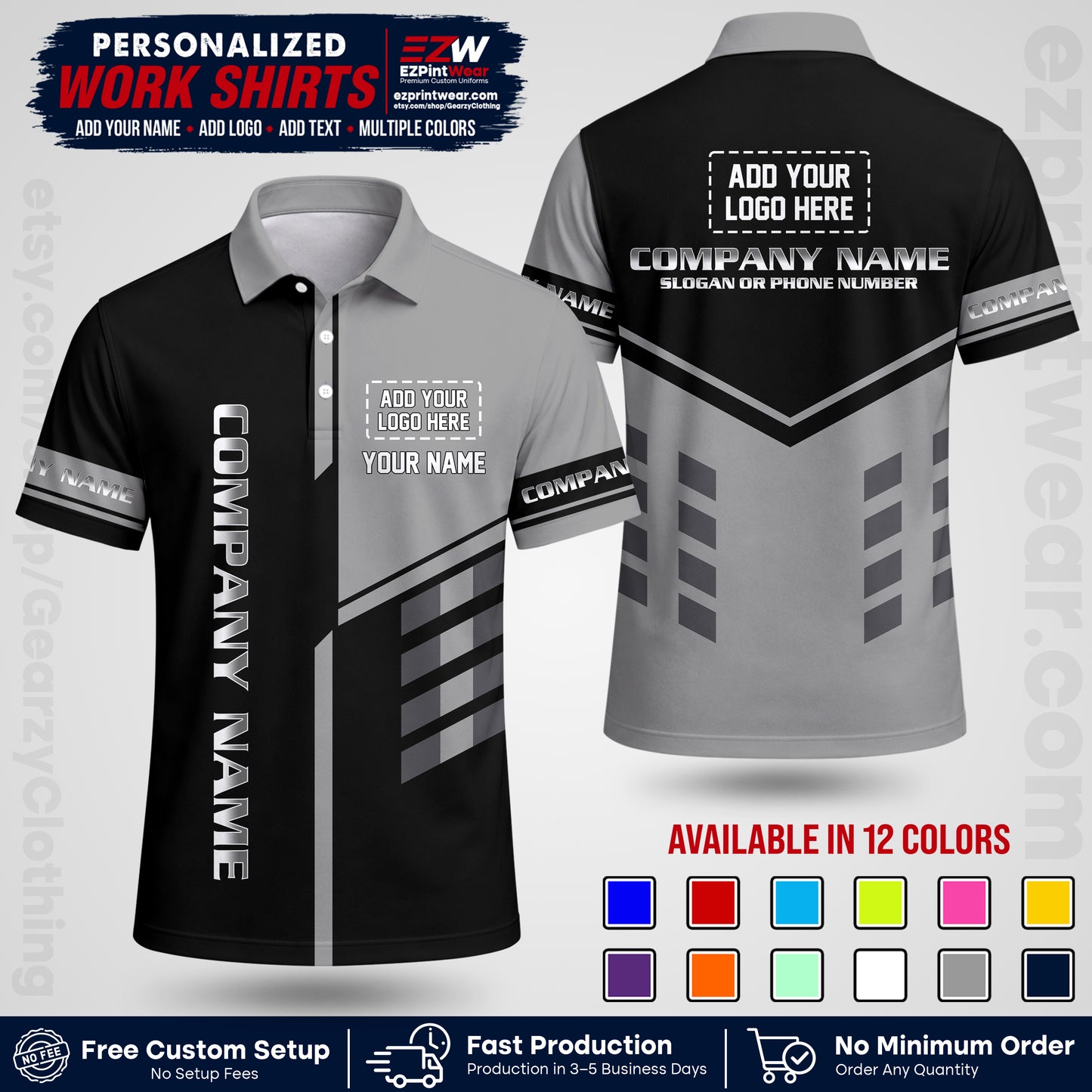 Custom All Over Print Work Uniform Shirt with Name, Logo & Text | Custom Hawaiian Shirt | Company Shirt | Employee Uniform UNF09