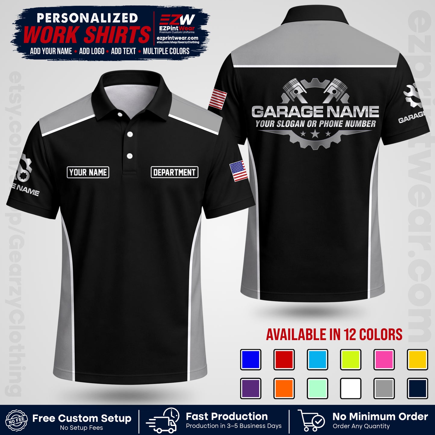 Custom Mechanic Work Shirt with Name, Logo & Text | Auto Shop Uniform | Workwear MCN 07