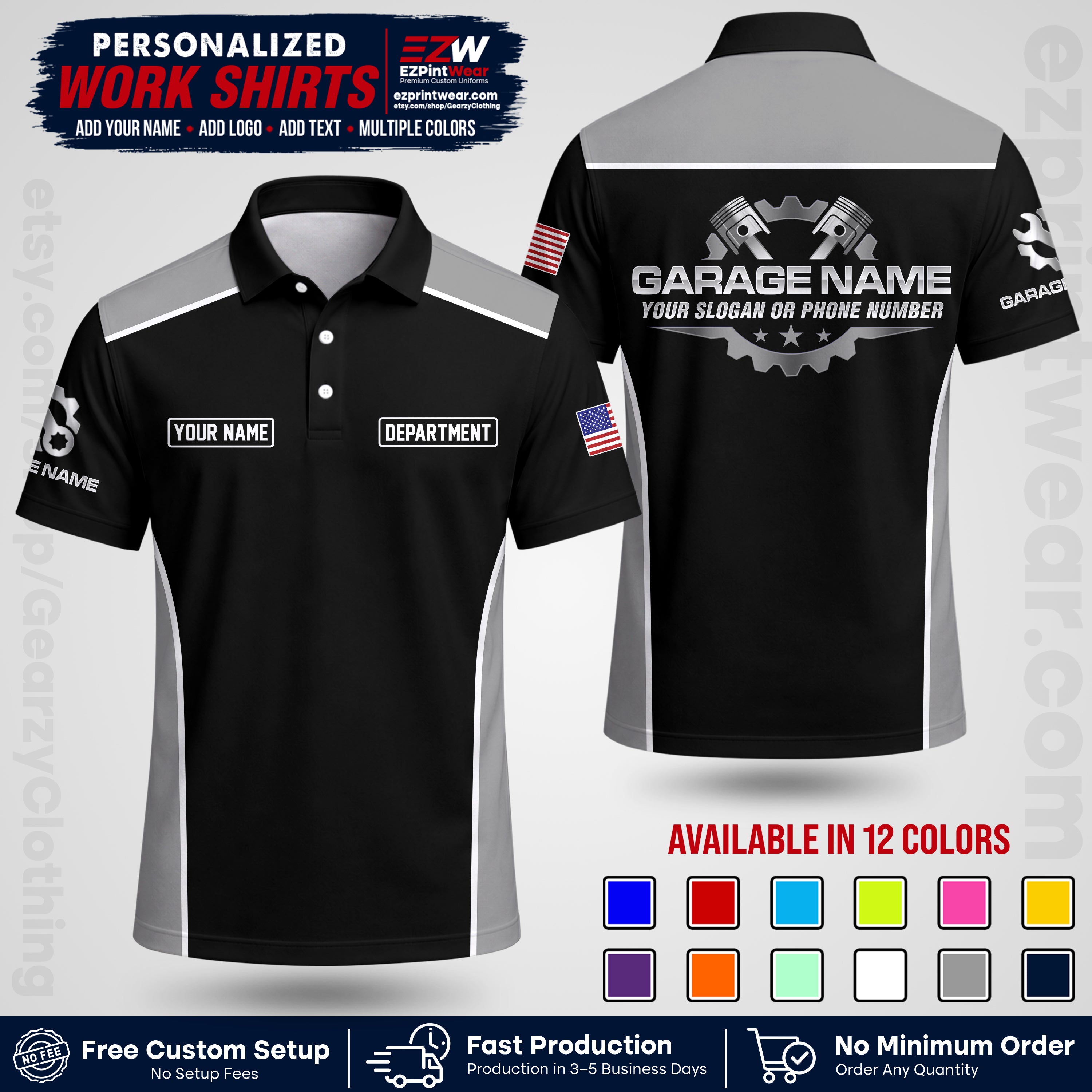Custom Mechanic Work Shirt with Name, Logo & Text | Auto Shop Uniform | Workwear MCN 07