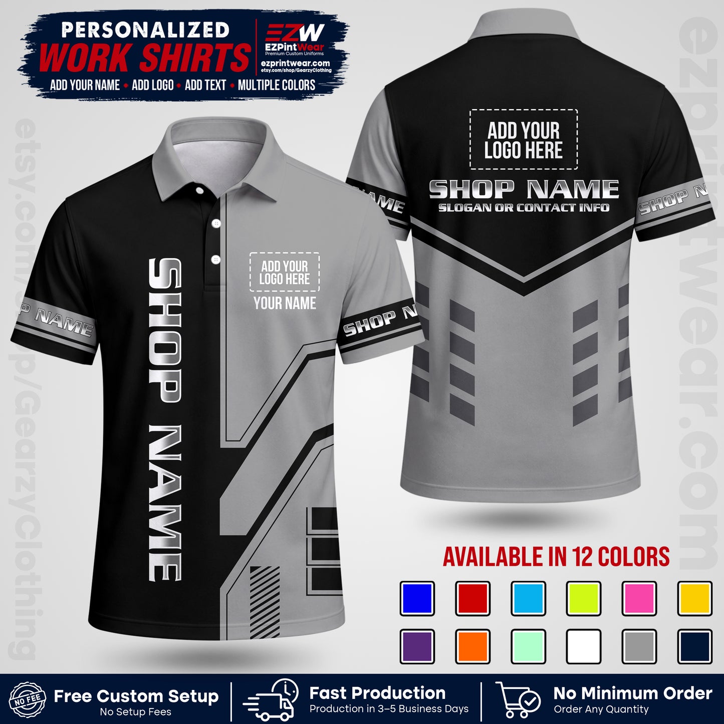 Custom All Over Print Work Uniform Shirt with Name, Logo & Text | Custom Hawaiian Shirt | Company Shirt | Employee Uniform UNF11