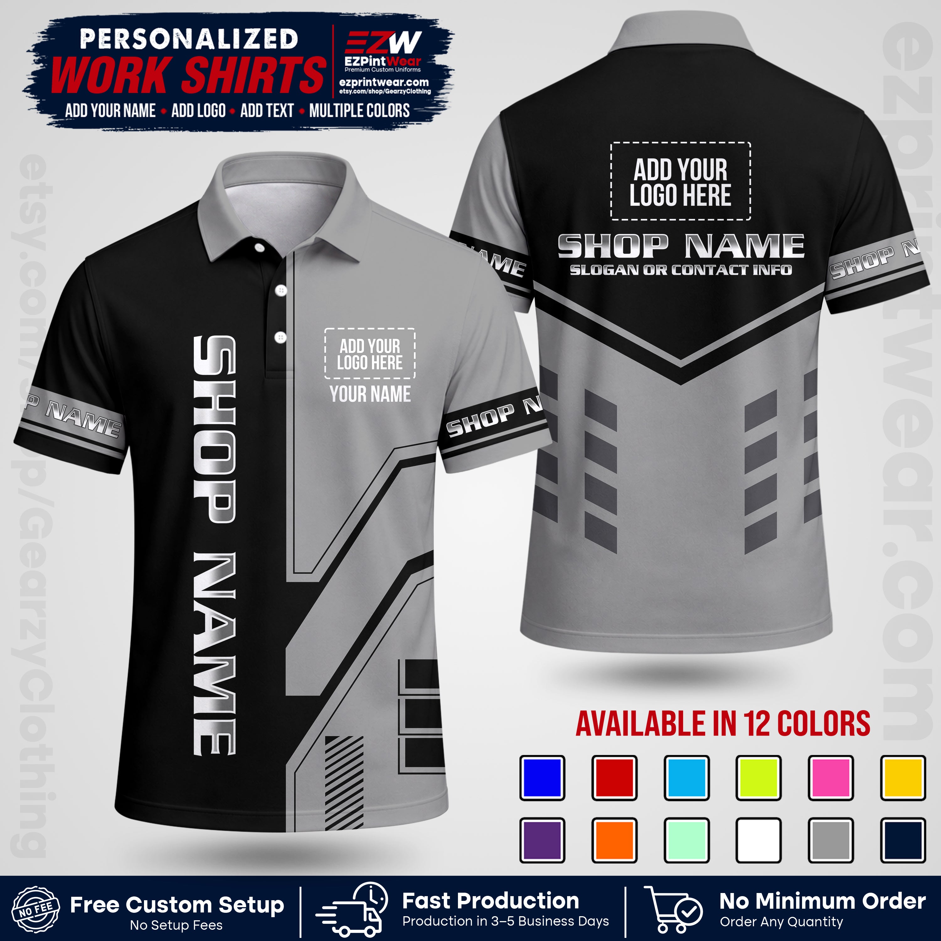 Custom All Over Print Work Uniform Shirt with Name, Logo & Text | Custom Hawaiian Shirt | Company Shirt | Employee Uniform UNF11