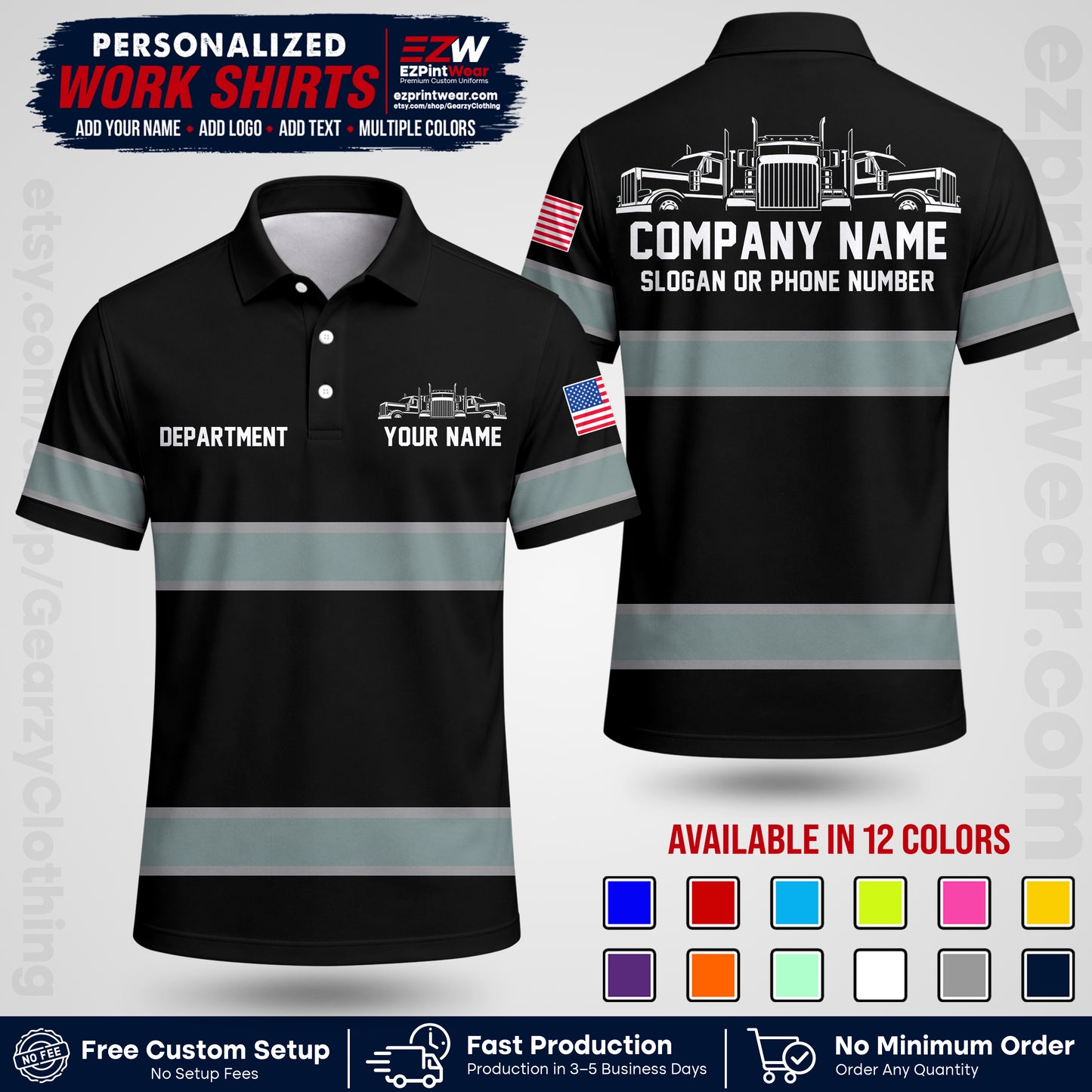 Personalized Truck Driver Workwear Uniform | Custom Safety Stripe Apparel | Non-Reflective Reflective Style Design TW04