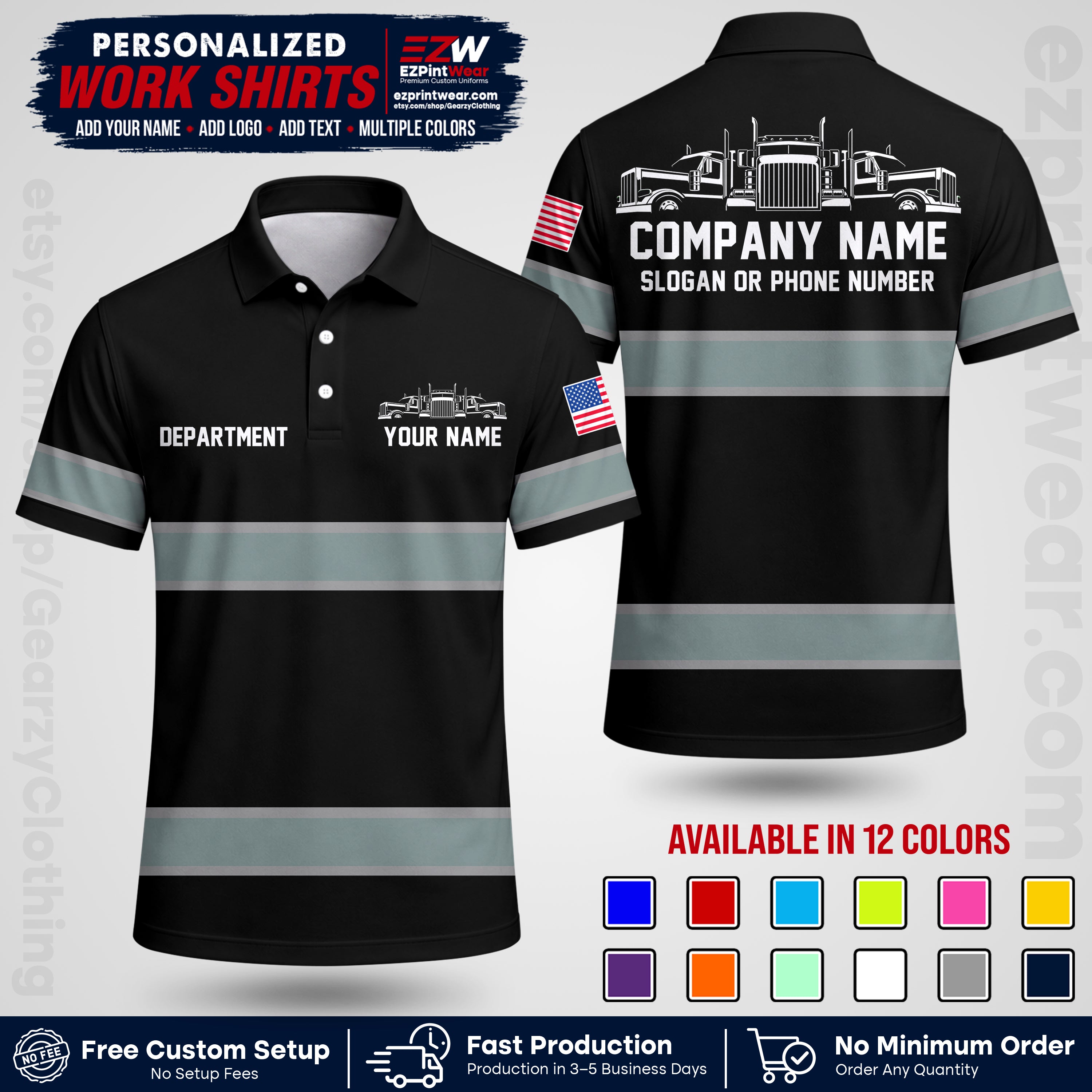 Personalized Truck Driver Workwear Uniform | Custom Safety Stripe Apparel | Non-Reflective Reflective Style Design TW04
