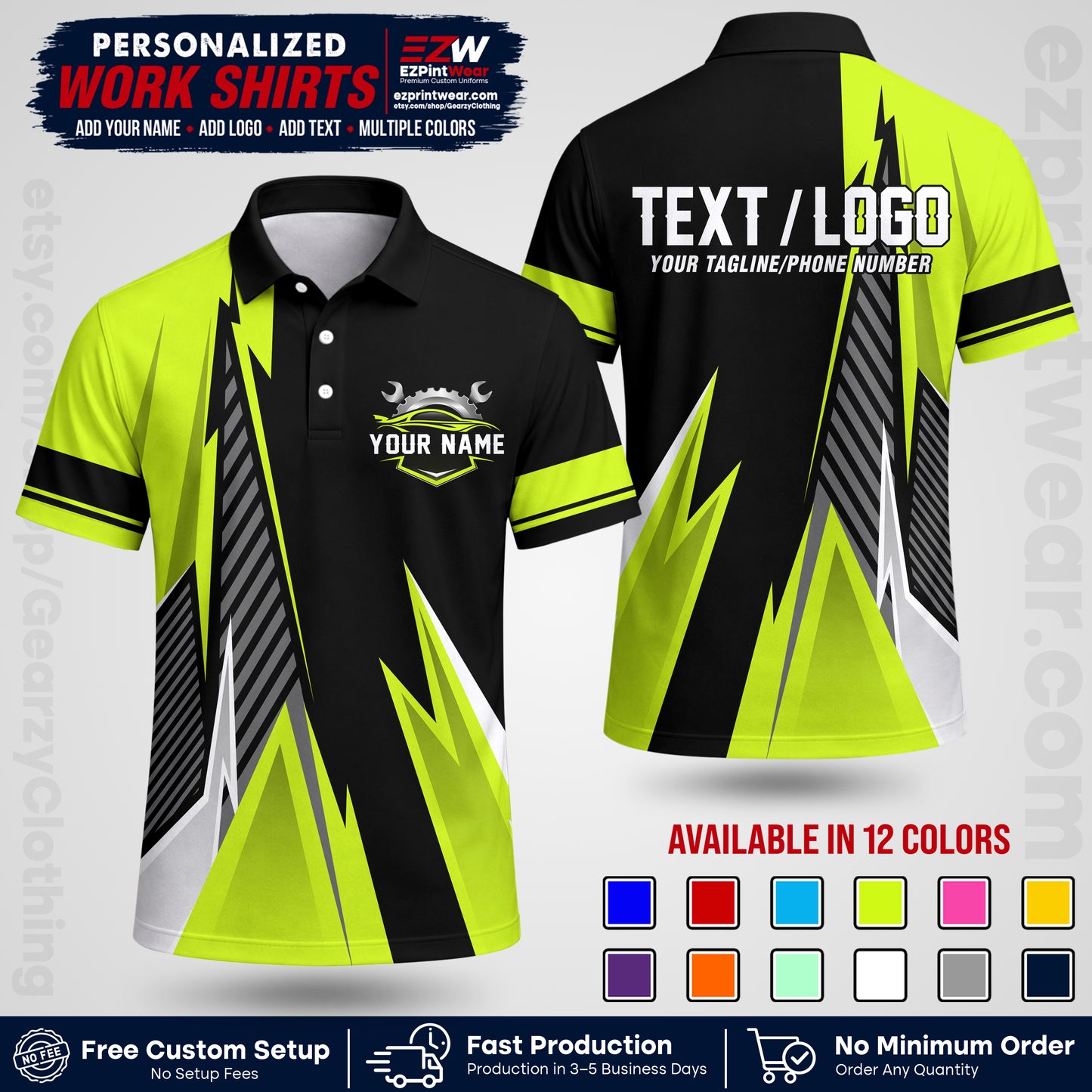 Custom Mechanic Work Shirt with Name, Logo & Text | Auto Shop Uniform | Workwear MCN 01