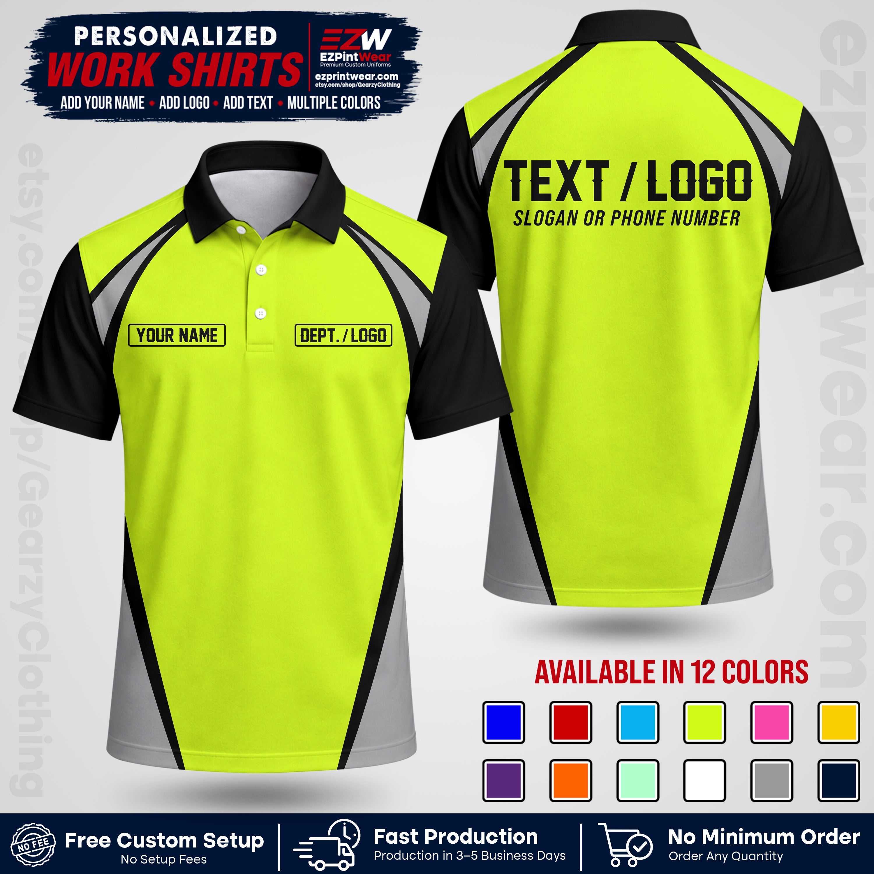 Custom All Over Print Work Uniform Shirt with Name, Logo & Text | Custom Hawaiian Shirt | Company Shirt | Employee Uniform UNF20