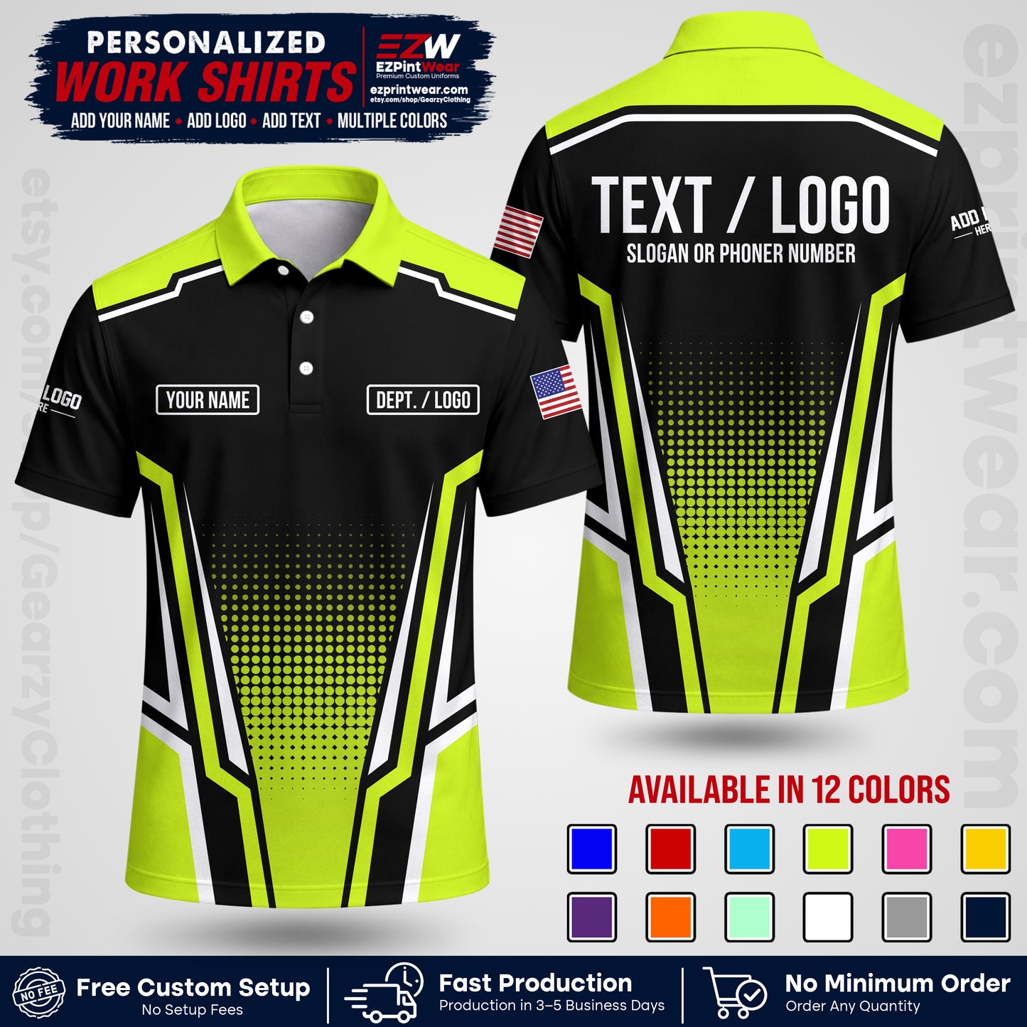 Custom All Over Print Work Uniform Shirt with Name, Logo & Text | Custom Hawaiian Shirt | Company Shirt | Employee Uniform UNF17