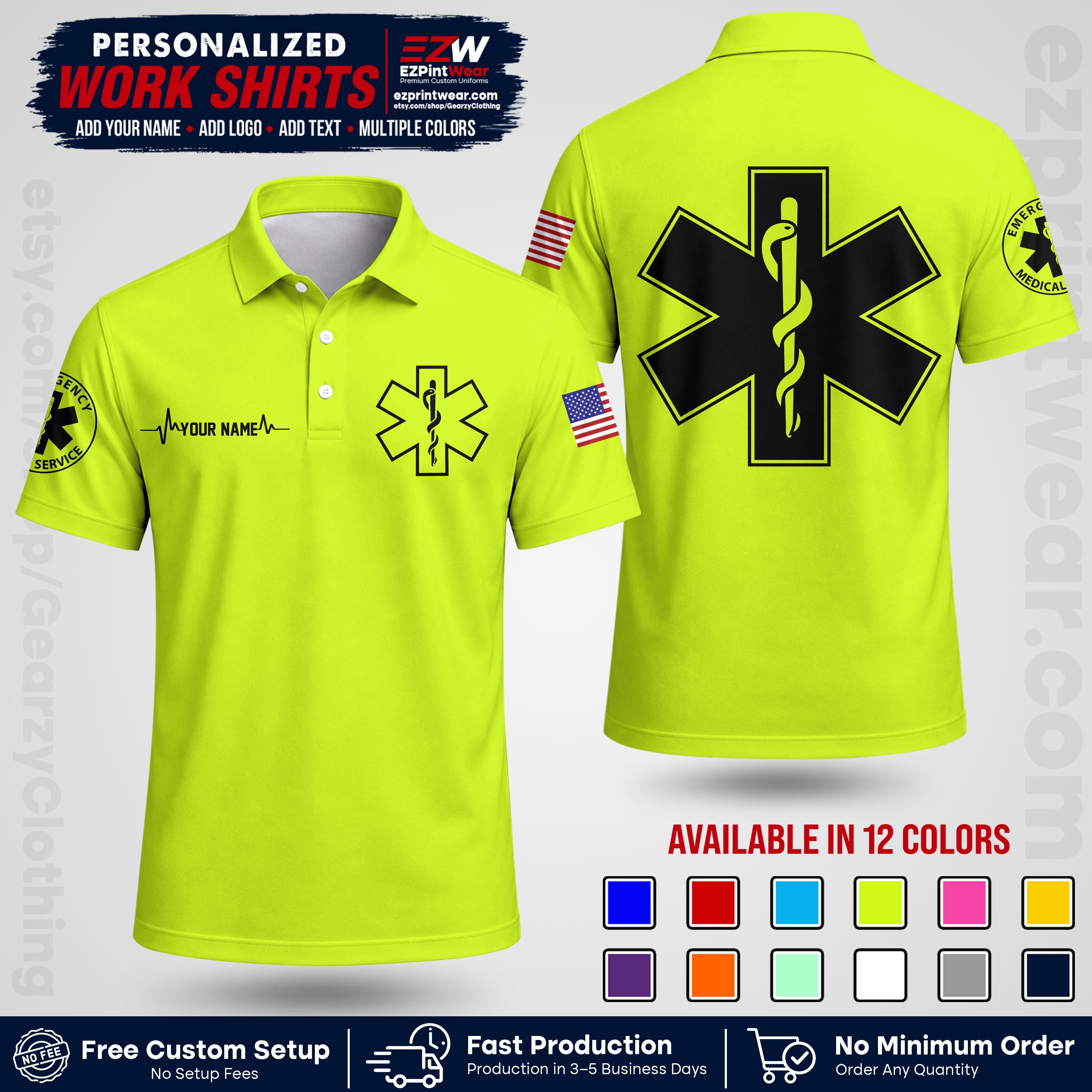 Custom EMS Shirt with Name, Logo & Text | EMS Team Uniform | First Responder Workwear EMSU04