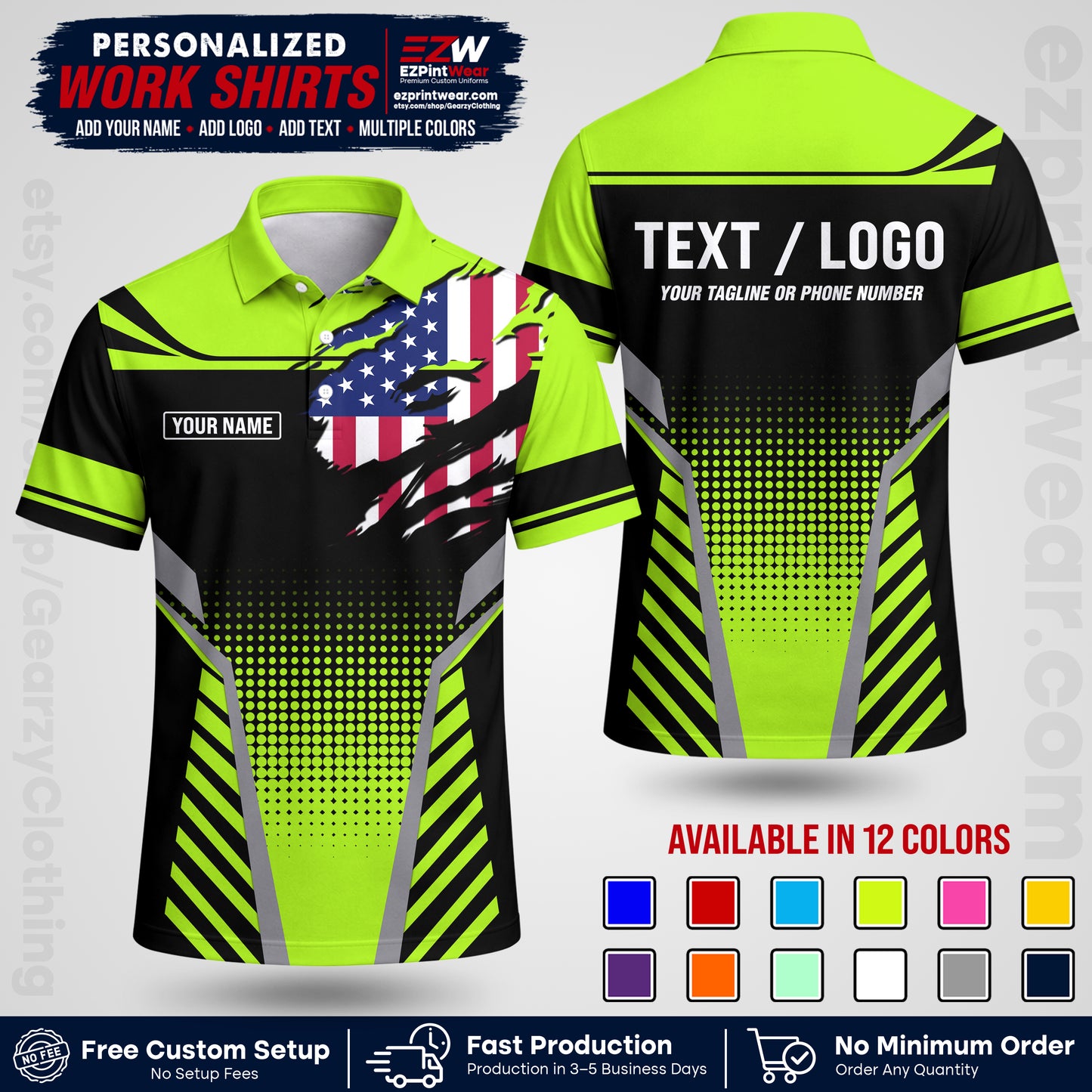 Custom All Over Print Work Uniform Shirt with Name, Logo & Text | Custom Hawaiian Shirt | Company Shirt | Employee Uniform UNF07