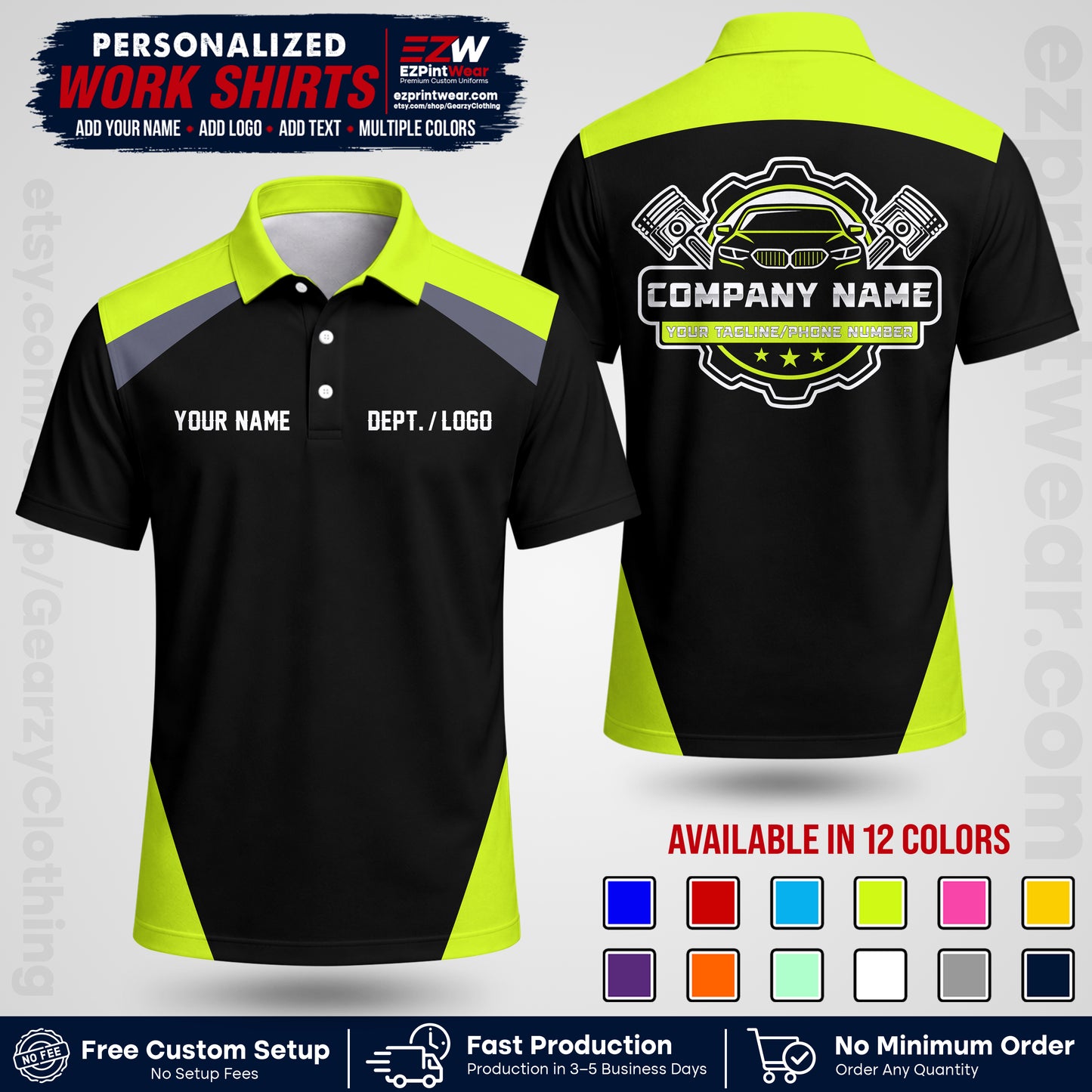 Custom Mechanic Work Shirt with Name, Logo & Text | Auto Shop Uniform | Workwear MCN 03