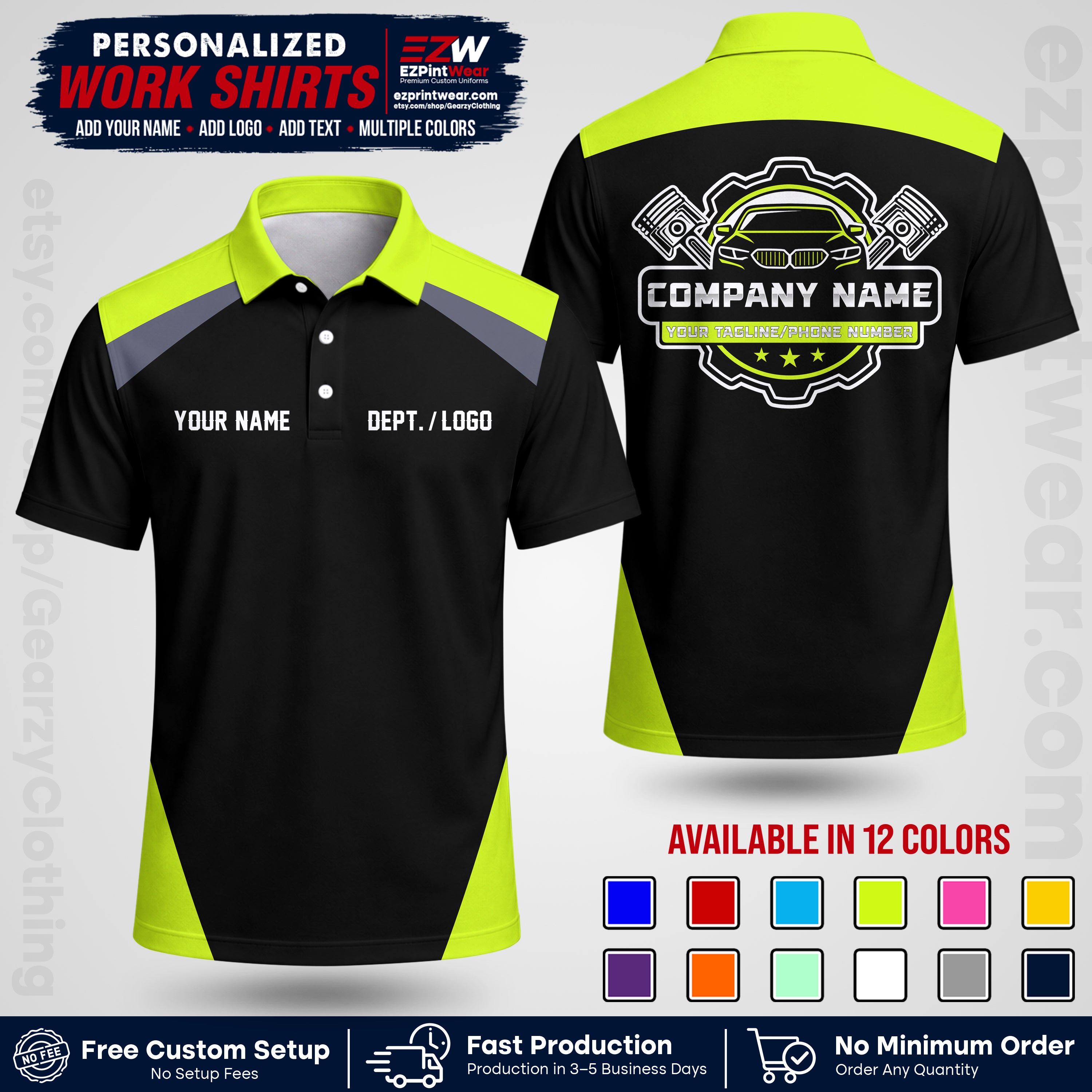 Custom Mechanic Work Shirt with Name, Logo & Text | Auto Shop Uniform | Workwear MCN 03