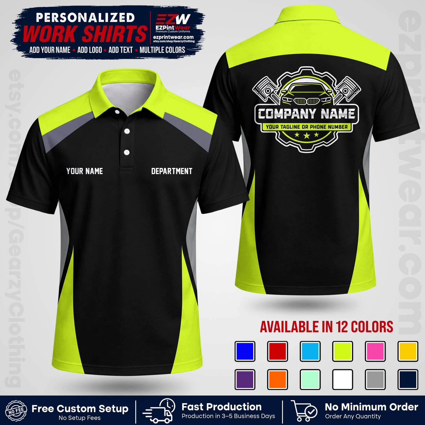 Custom Mechanic Work Shirt with Name, Logo & Text | Auto Shop Uniform | Workwear MCN 08