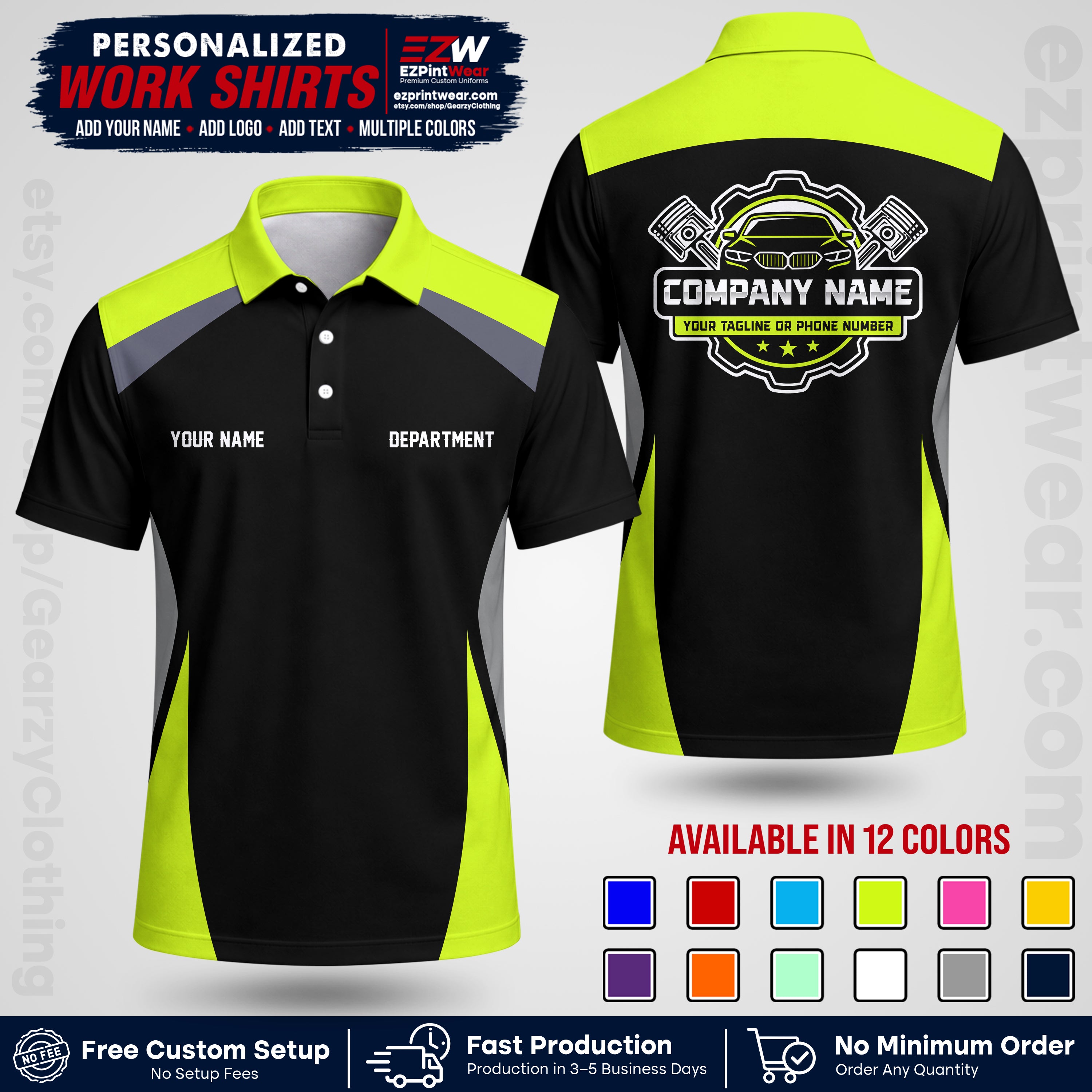Custom Mechanic Work Shirt with Name, Logo & Text | Auto Shop Uniform | Workwear MCN 08