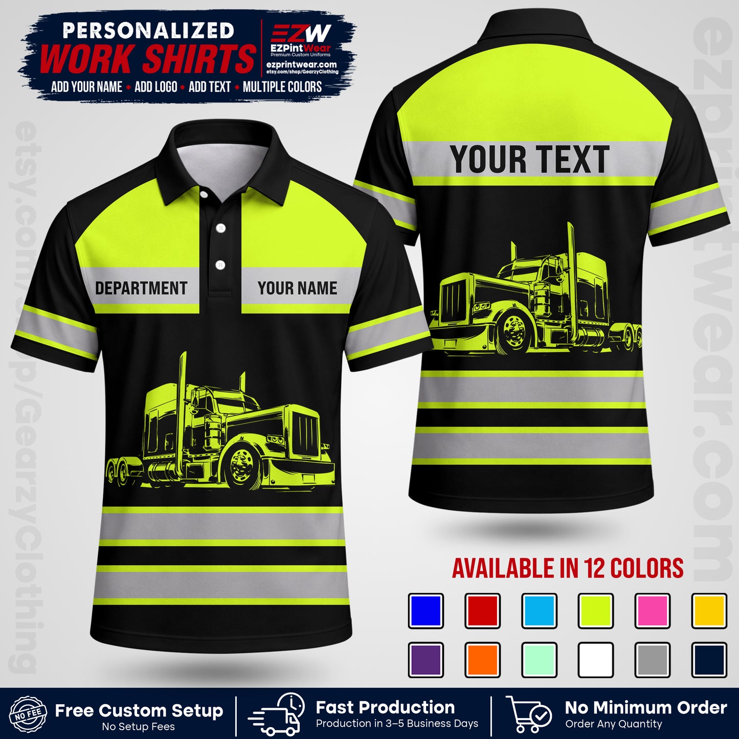 Personalized Truck Driver Workwear Uniform | Custom Safety Stripe Apparel | Non-Reflective Reflective Style Design TW02
