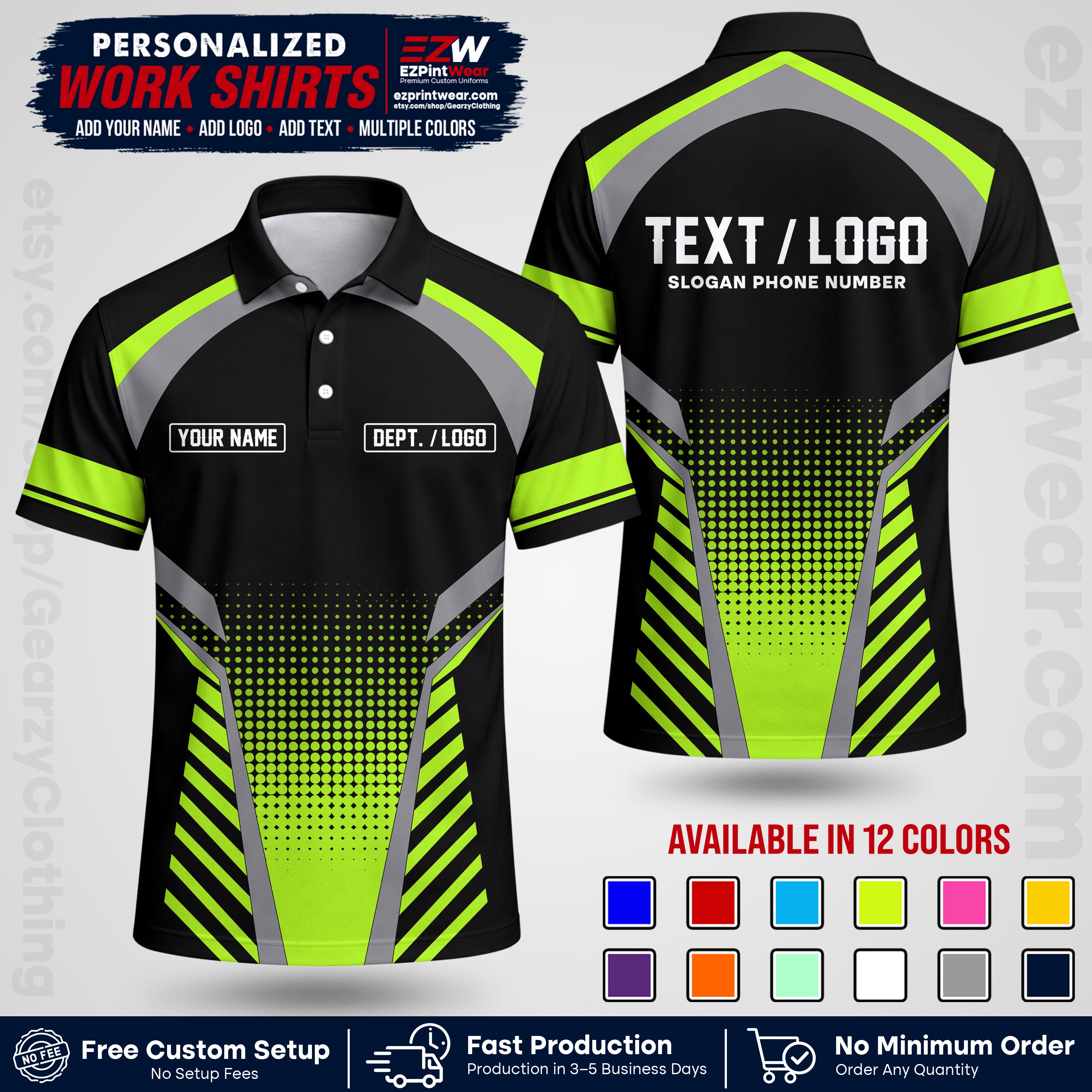 Custom All Over Print Work Uniform Shirt with Name, Logo & Text | Custom Hawaiian Shirt | Company Shirt | Employee Uniform UNF19