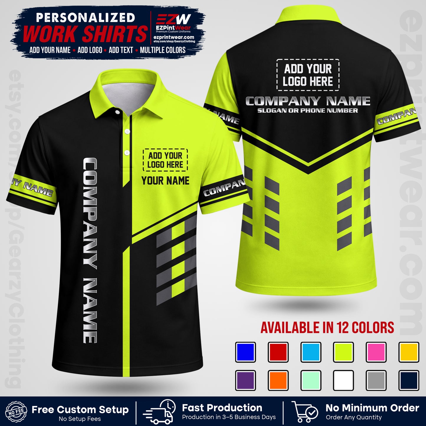 Custom All Over Print Work Uniform Shirt with Name, Logo & Text | Custom Hawaiian Shirt | Company Shirt | Employee Uniform UNF09