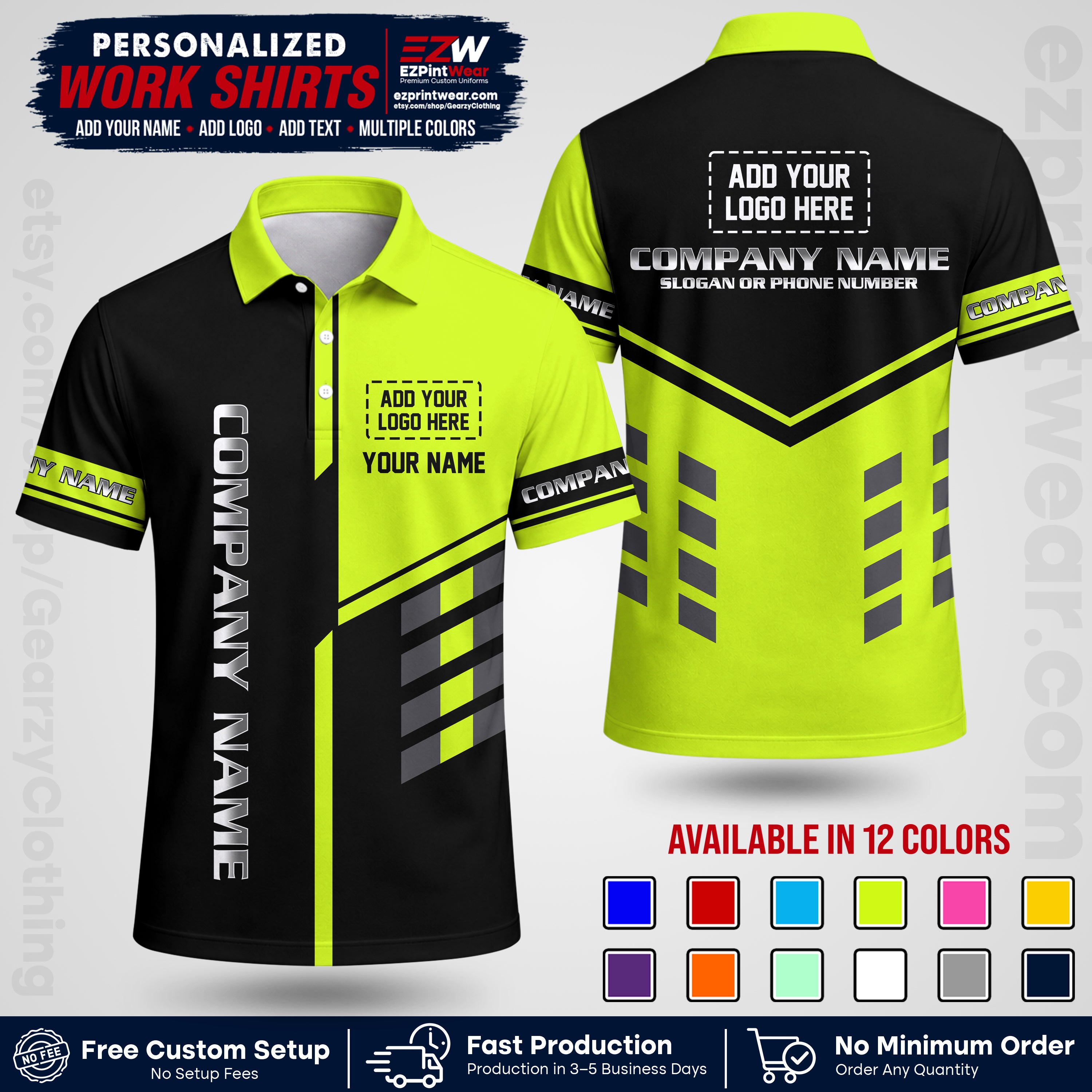 Custom All Over Print Work Uniform Shirt with Name, Logo & Text | Custom Hawaiian Shirt | Company Shirt | Employee Uniform UNF09