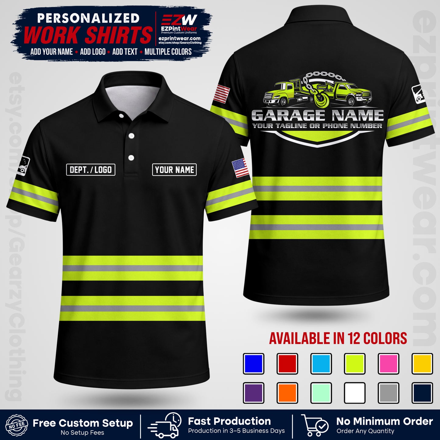 Custom Towing Workwear Uniform | Personalized Tow Truck Shirt | Non-Reflective Safety Stripe Apparel | Custom Towing Shirt | Tow Truck Apparel TW03