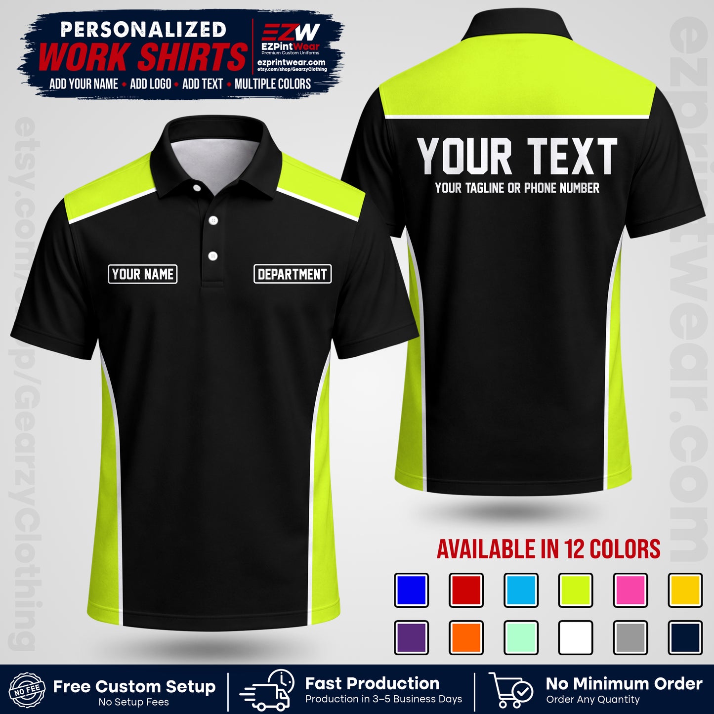 Custom All Over Print Work Uniform Shirt with Name, Logo & Text | Custom Hawaiian Shirt | Company Shirt | Employee Uniform UNF12