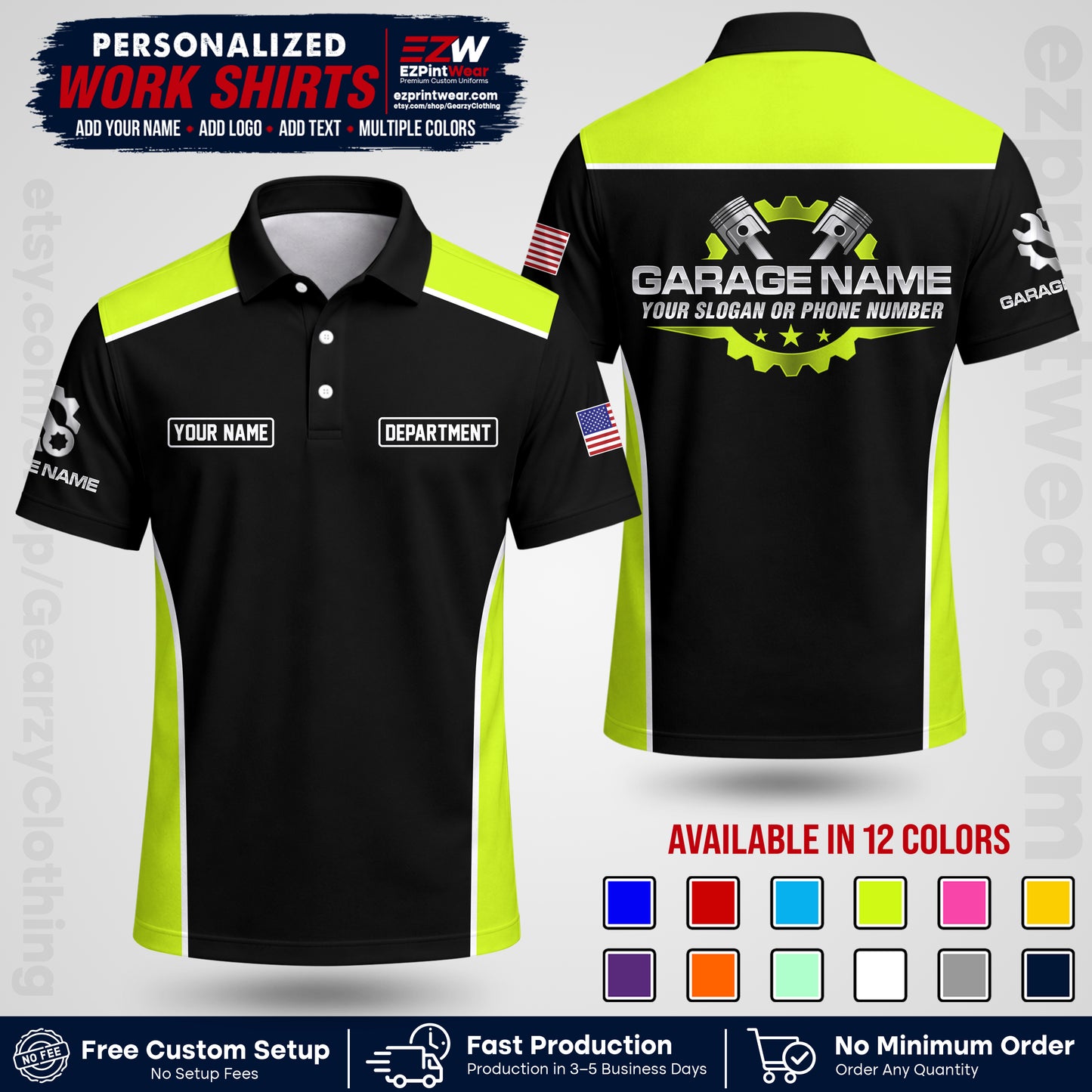 Custom Mechanic Work Shirt with Name, Logo & Text | Auto Shop Uniform | Workwear MCN 07