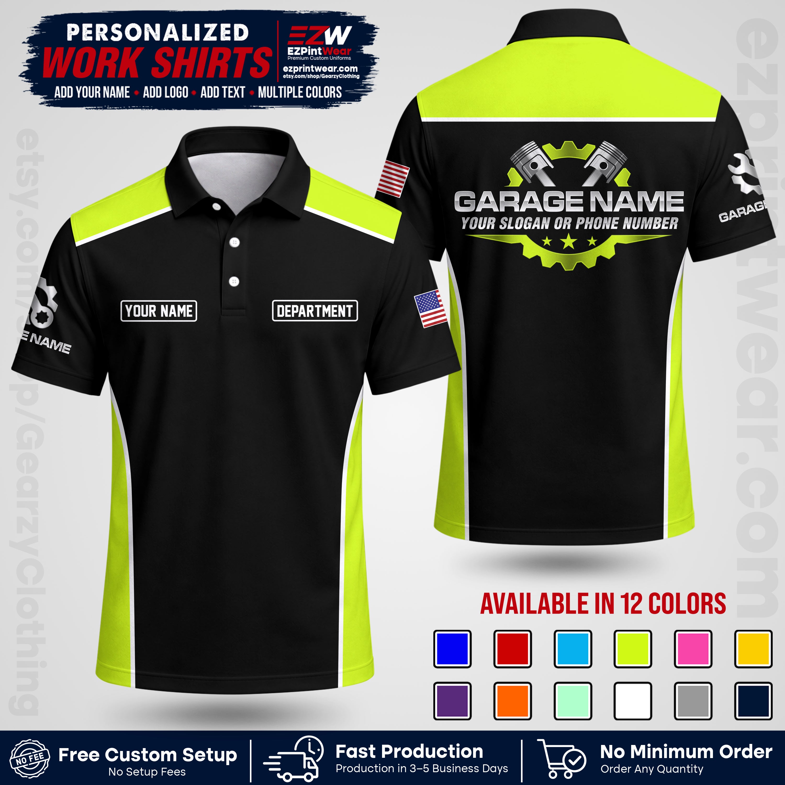 Custom Mechanic Work Shirt with Name, Logo & Text | Auto Shop Uniform | Workwear MCN 07