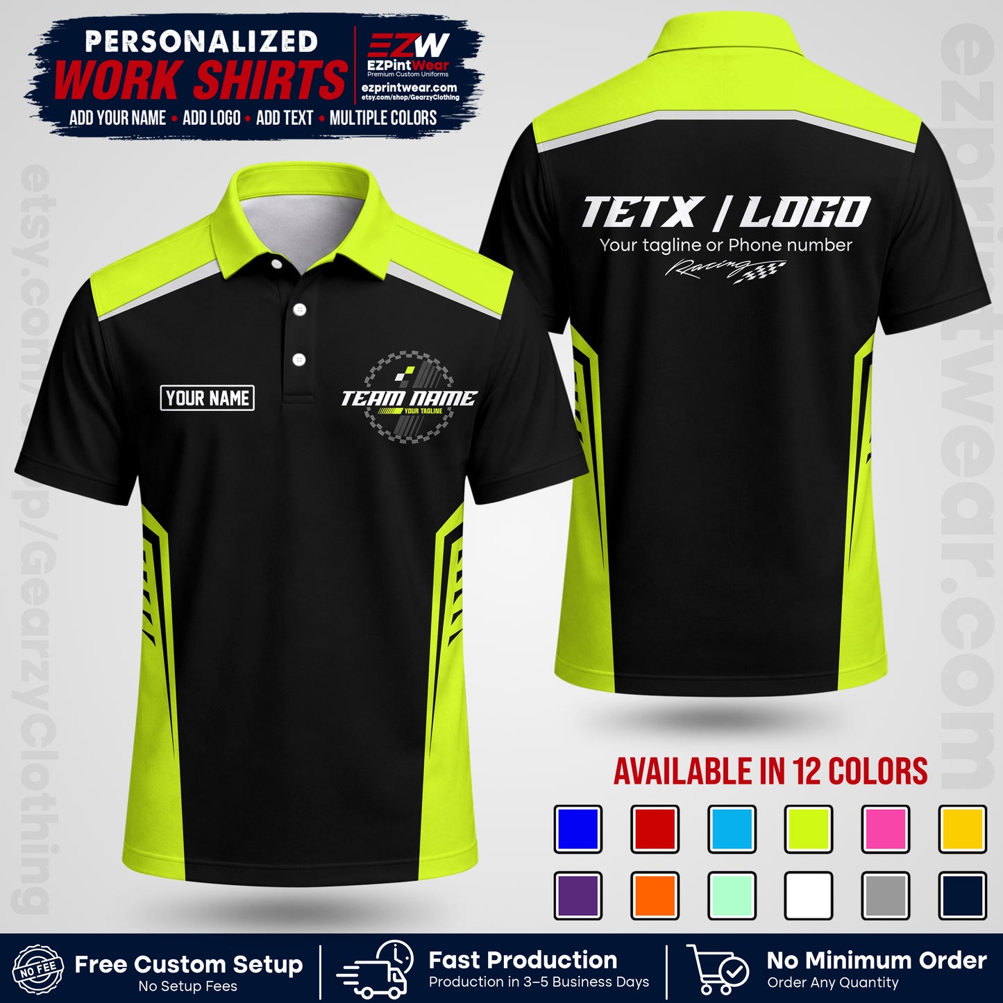 Custom Racing Shirt with Name, Logo & Text | Race Team Uniform | Crew Apparel RC07