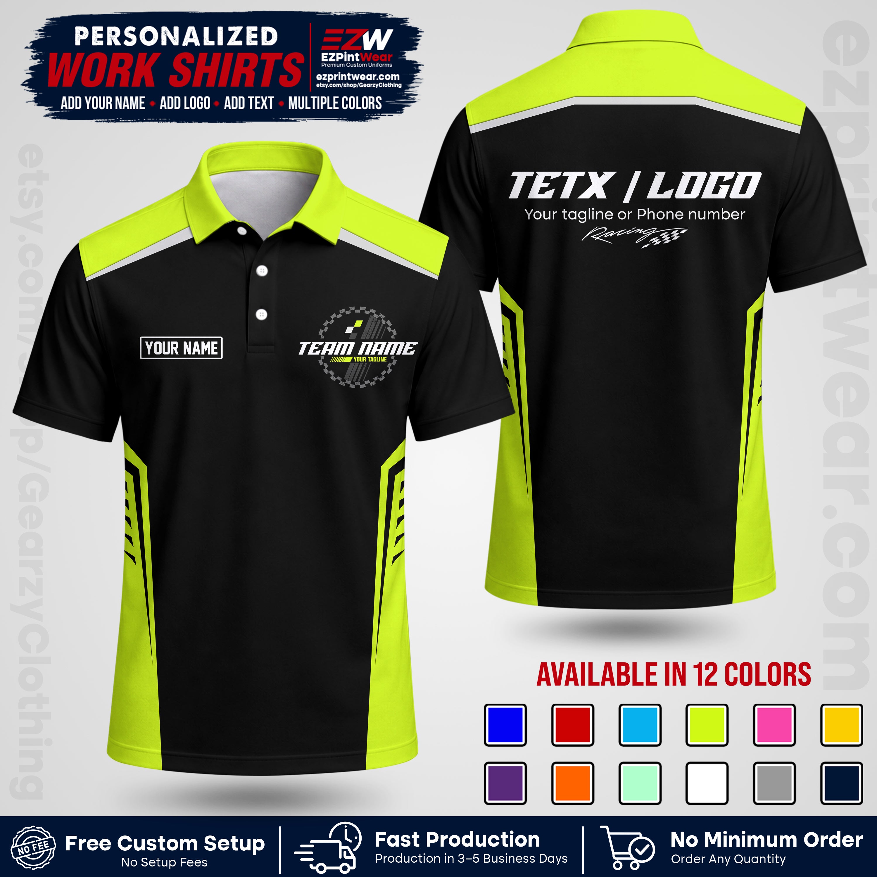 Custom Racing Shirt with Name, Logo & Text | Race Team Uniform | Crew Apparel RC07