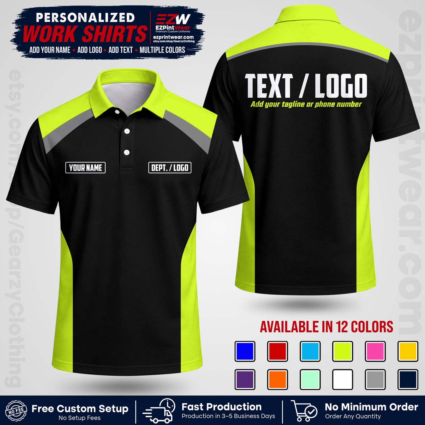 Custom All Over Print Work Uniform Shirt with Name, Logo & Text | Custom Hawaiian Shirt | Company Shirt | Employee Uniform UNF04