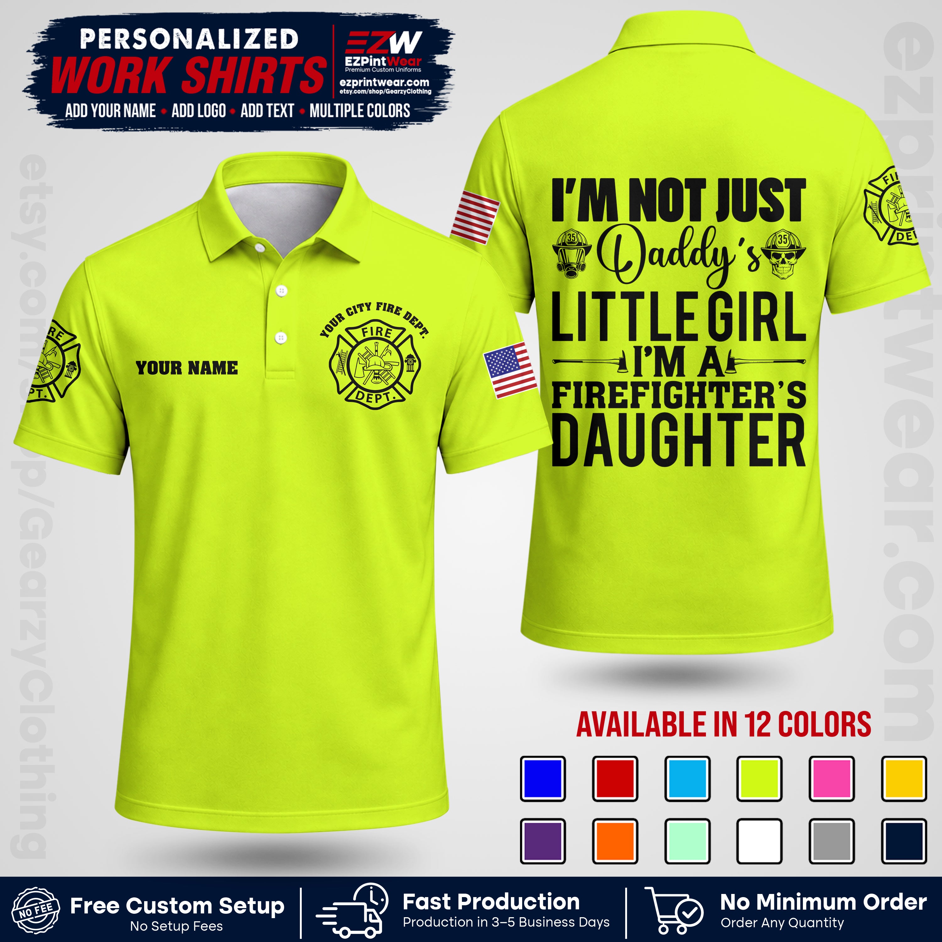 Custom Fire Department Shirt with Name, City Logo & Text | Firefighter Uniform | Button Up Work Shirt FF08