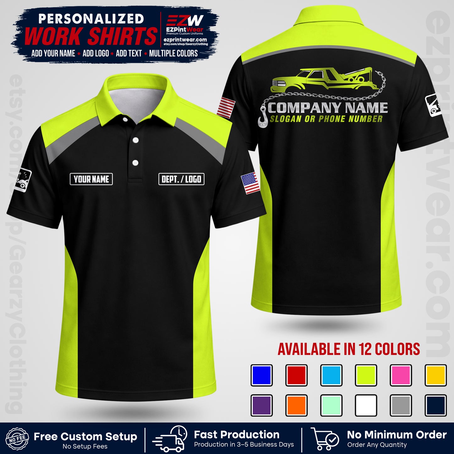 Custom Towing Shirt with Name, Logo & Text | Towing Company Uniform | Workwear TW01