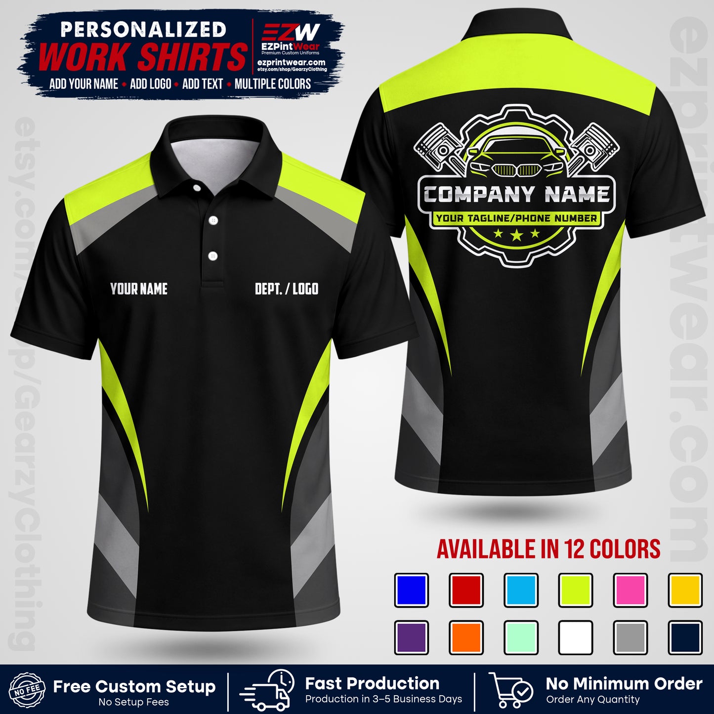 Custom Mechanic Work Shirt with Name, Logo & Text | Auto Shop Uniform | Workwear MCN 05
