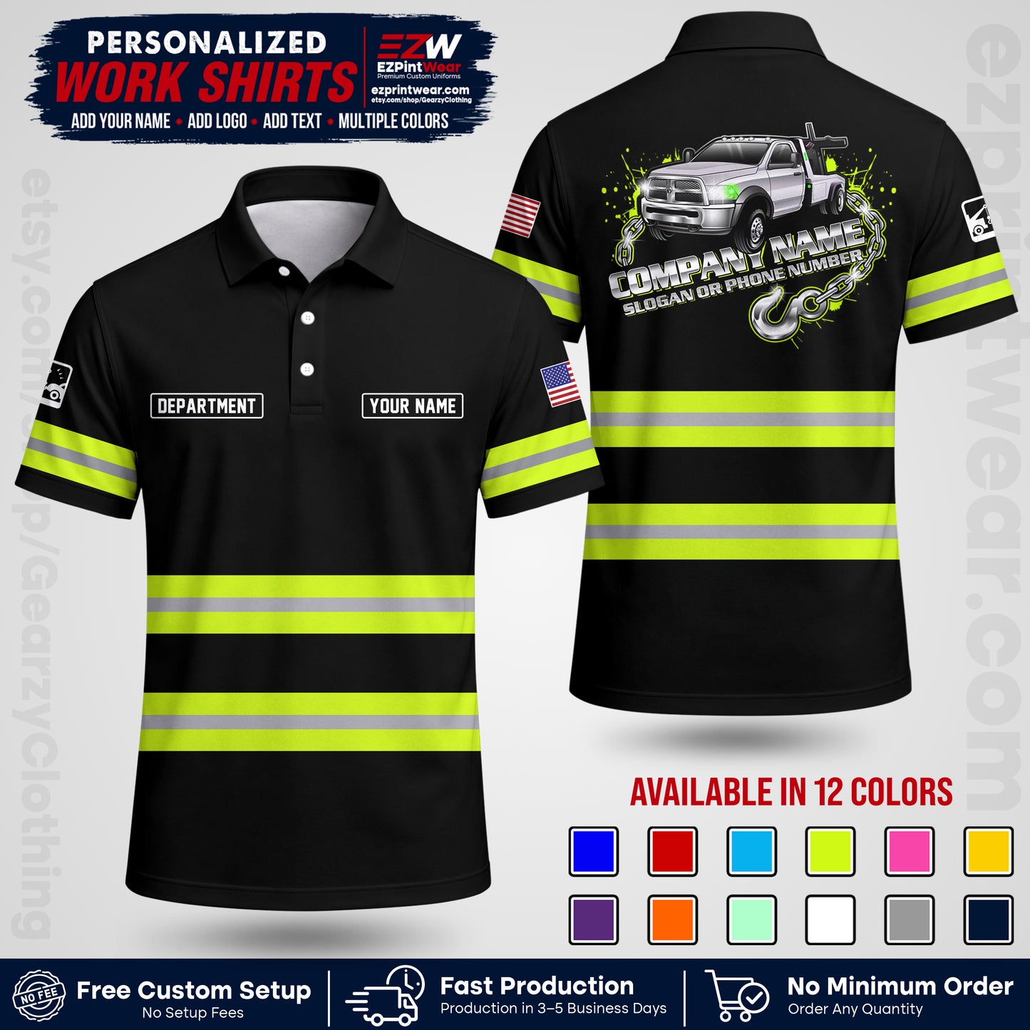 Custom Towing Workwear Uniform | Personalized Tow Truck Shirt | Non-Reflective Safety Stripe Apparel | Custom Towing Shirt | Tow Truck Apparel TW05