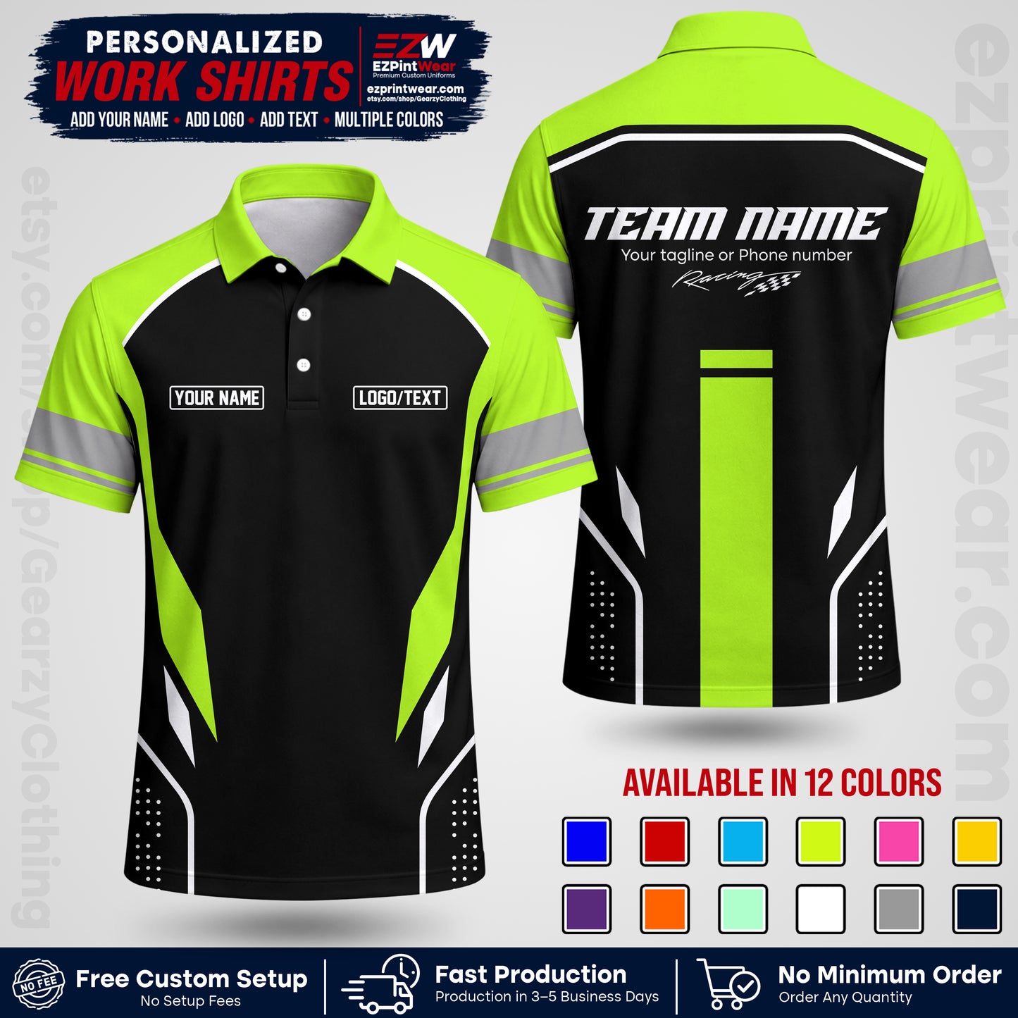 Custom Racing Shirt with Name, Logo & Text | Race Team Uniform | Crew Apparel RC06