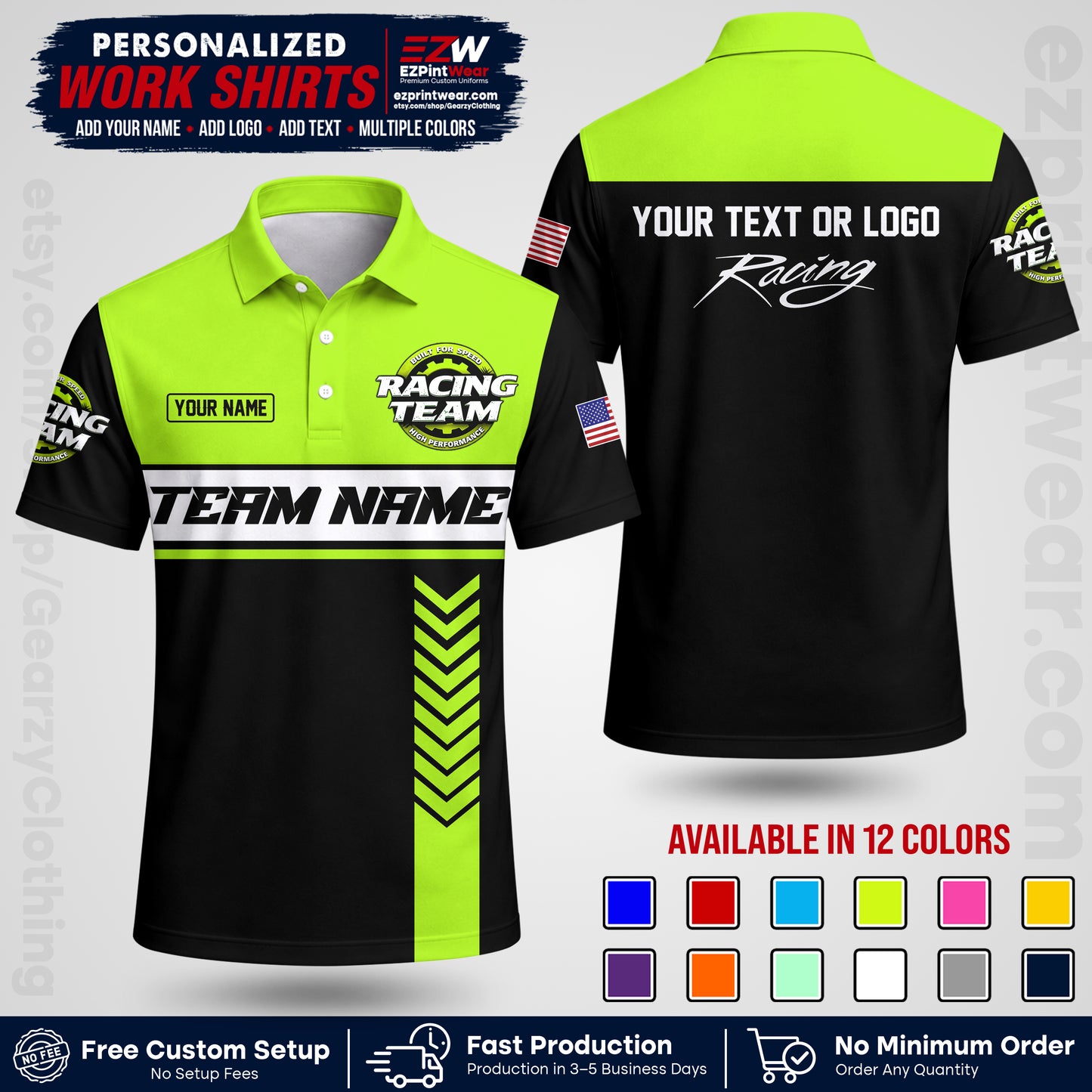 Custom Racing Shirt with Name, Logo & Text | Race Team Uniform | Crew Apparel RC02