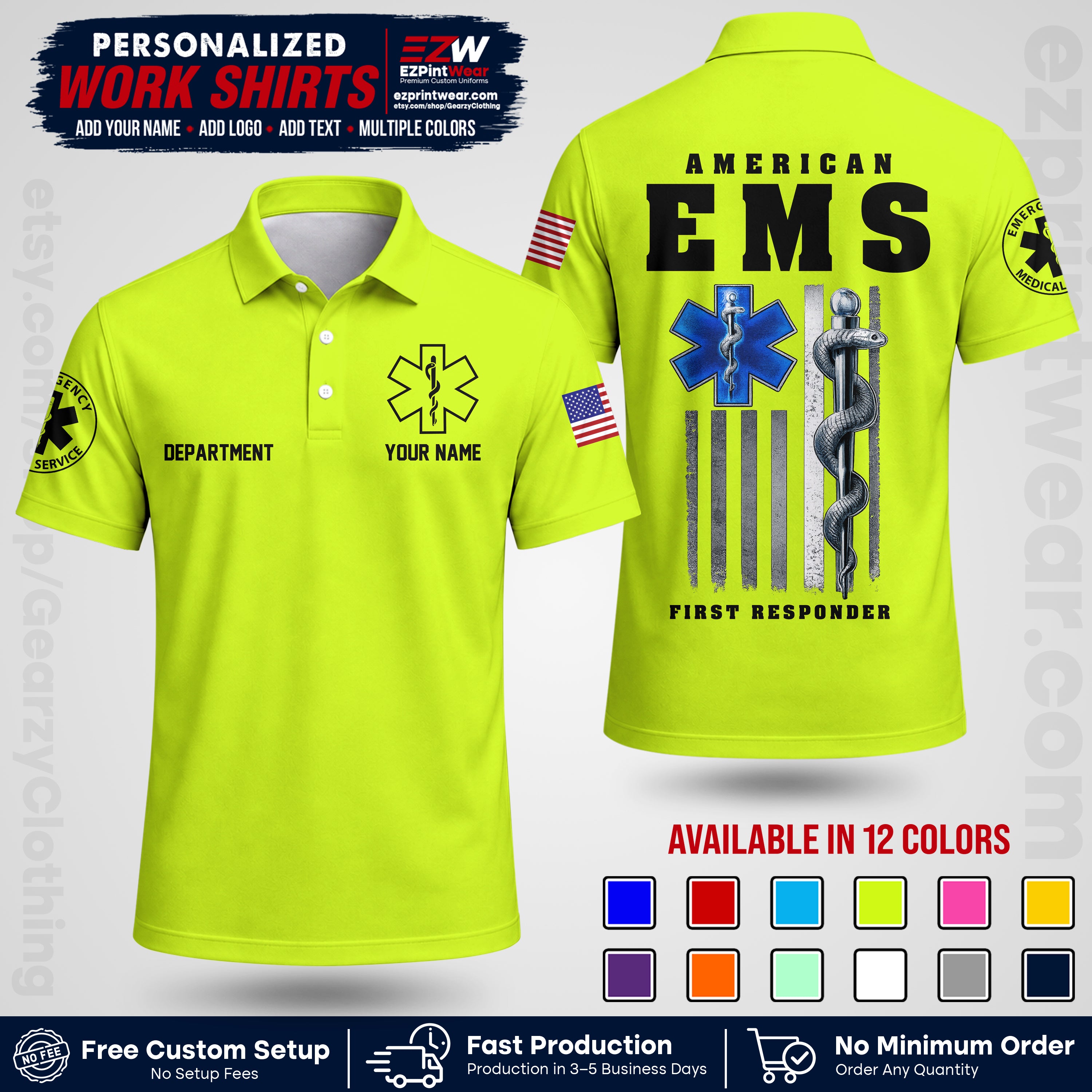 Custom EMS Shirt with Name, Logo & Text | EMS Team Uniform | First Responder Workwear EMSU03