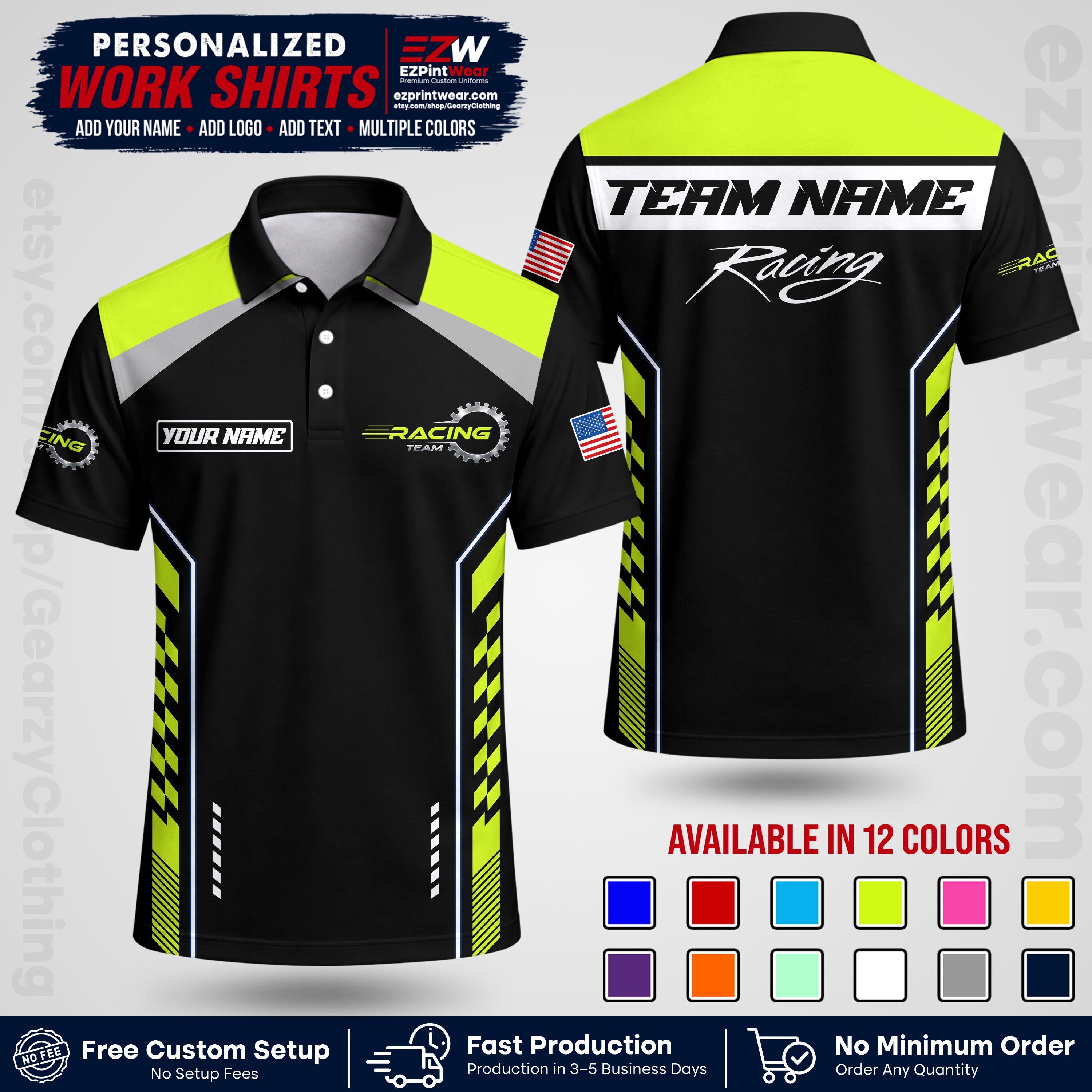 Custom Racing Shirt with Name, Logo & Text | Race Team Uniform | Crew Apparel RC13