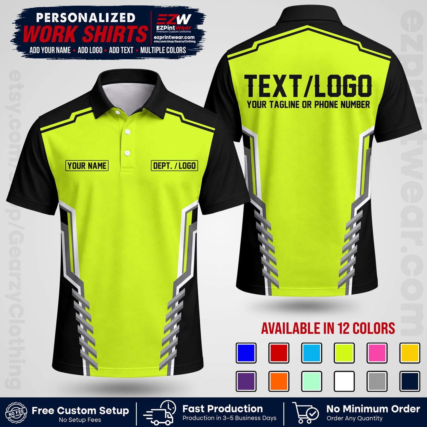 Custom All Over Print Work Uniform Shirt with Name, Logo & Text | Custom Hawaiian Shirt | Company Shirt | Employee Uniform UNF15