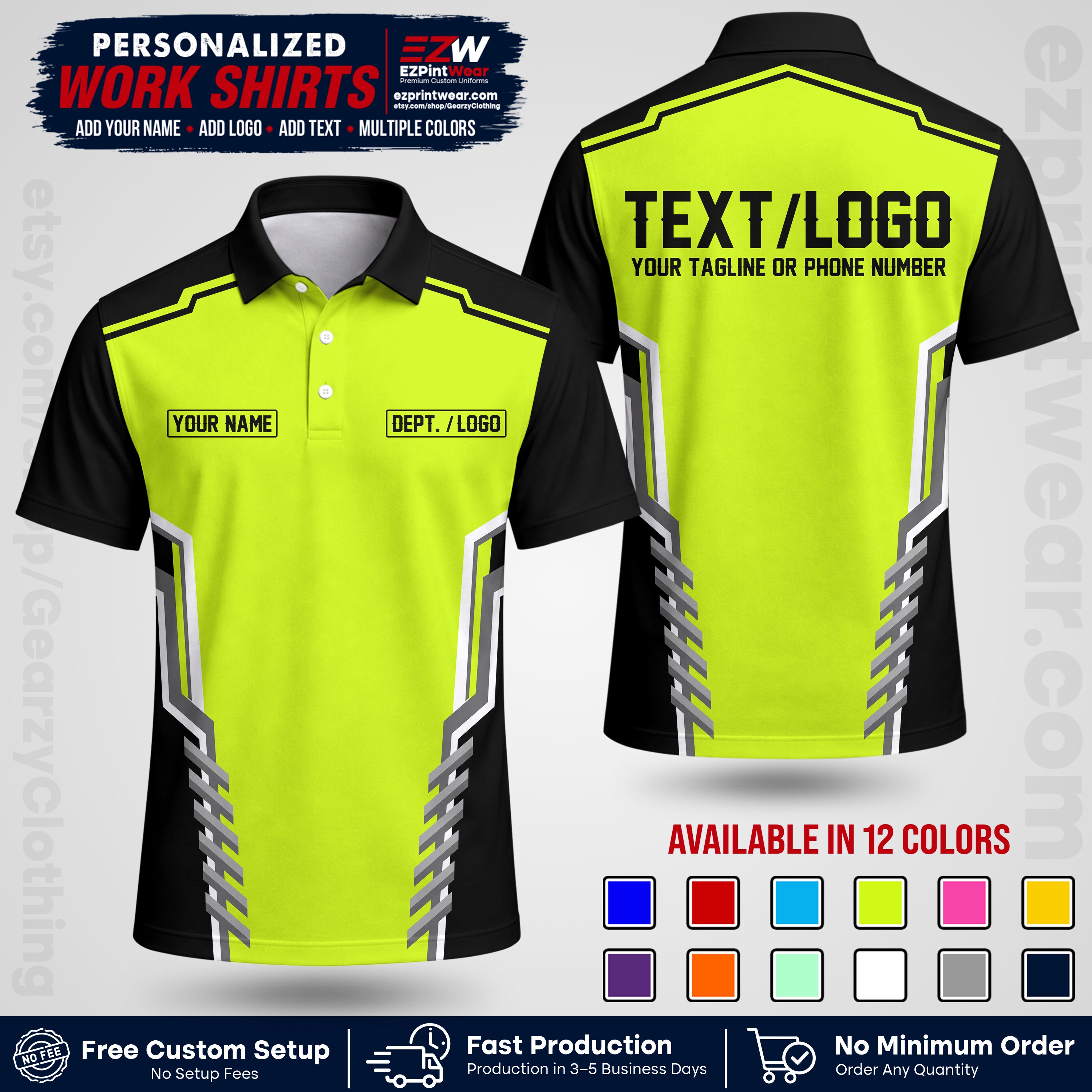 Custom All Over Print Work Uniform Shirt with Name, Logo & Text | Custom Hawaiian Shirt | Company Shirt | Employee Uniform UNF15