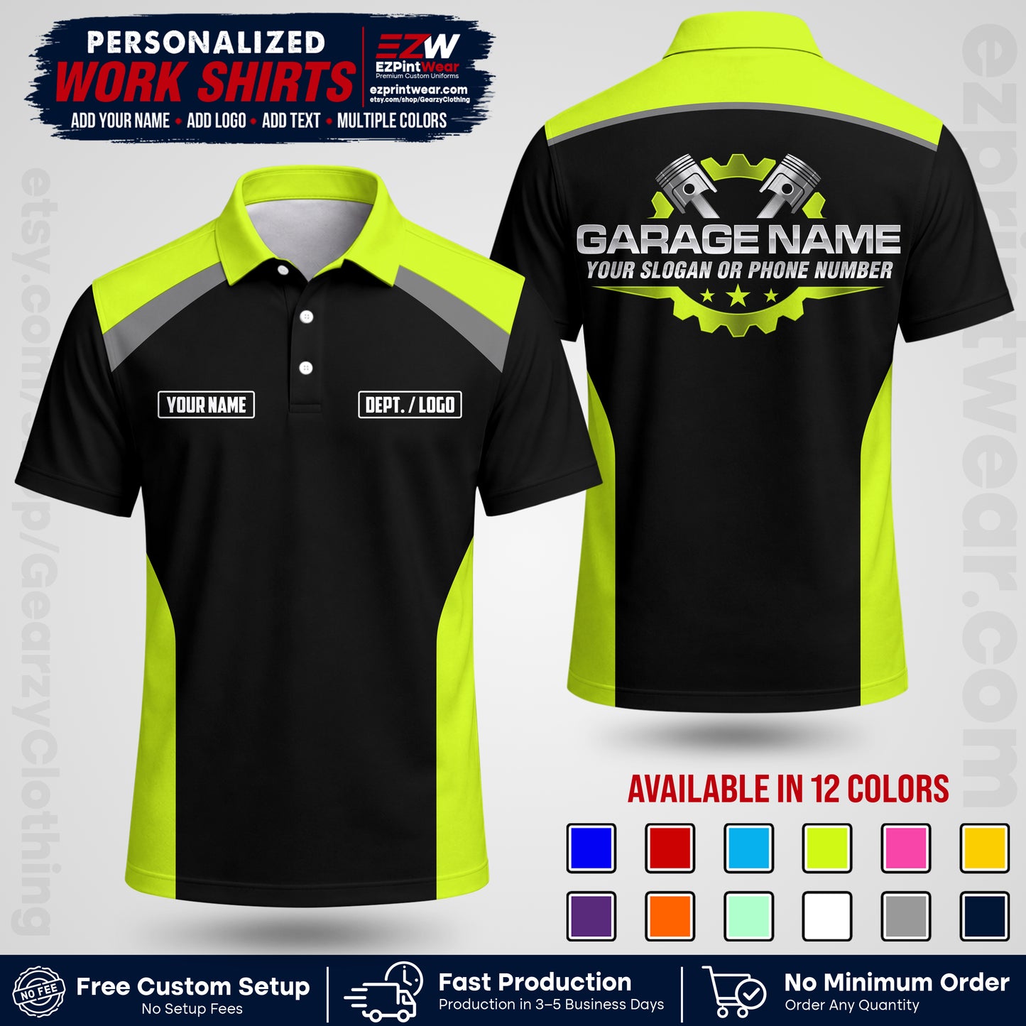 Custom Mechanic Work Shirt with Name, Logo & Text | Auto Shop Uniform | Workwear MCN 06