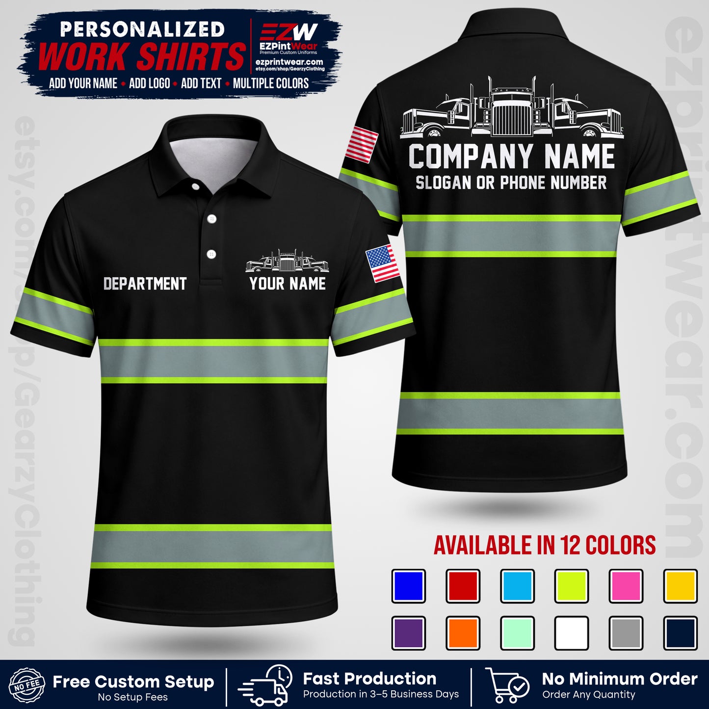 Personalized Truck Driver Workwear Uniform | Custom Safety Stripe Apparel | Non-Reflective Reflective Style Design TW04