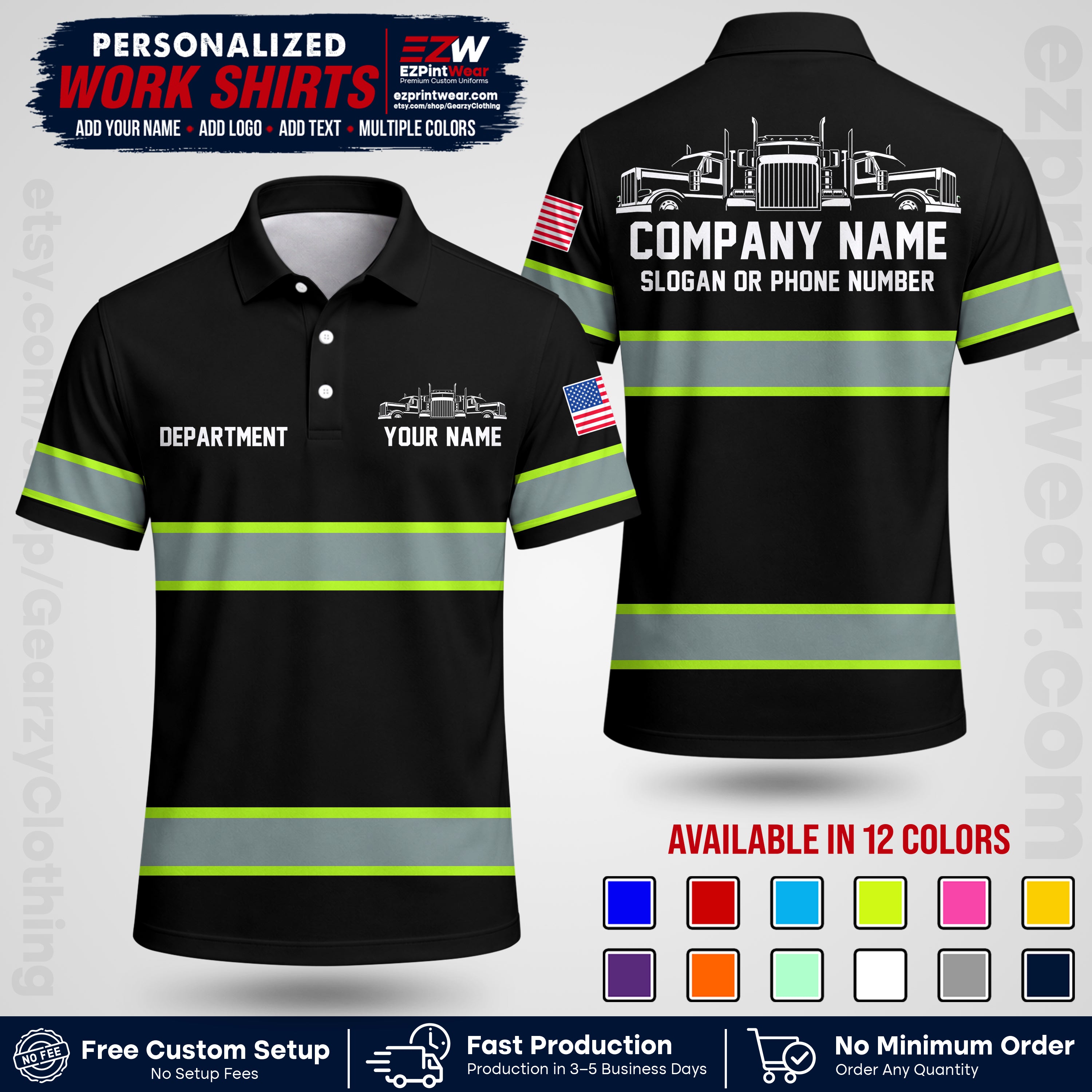 Personalized Truck Driver Workwear Uniform | Custom Safety Stripe Apparel | Non-Reflective Reflective Style Design TW04