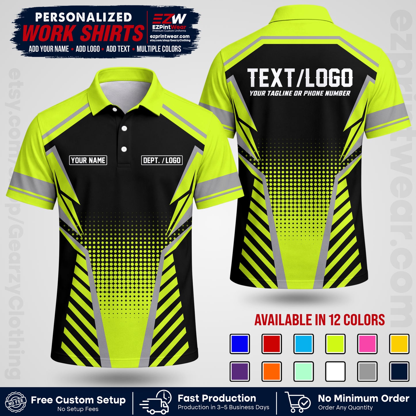 Custom All Over Print Work Uniform Shirt with Name, Logo & Text | Custom Hawaiian Shirt | Company Shirt | Employee Uniform UNF13
