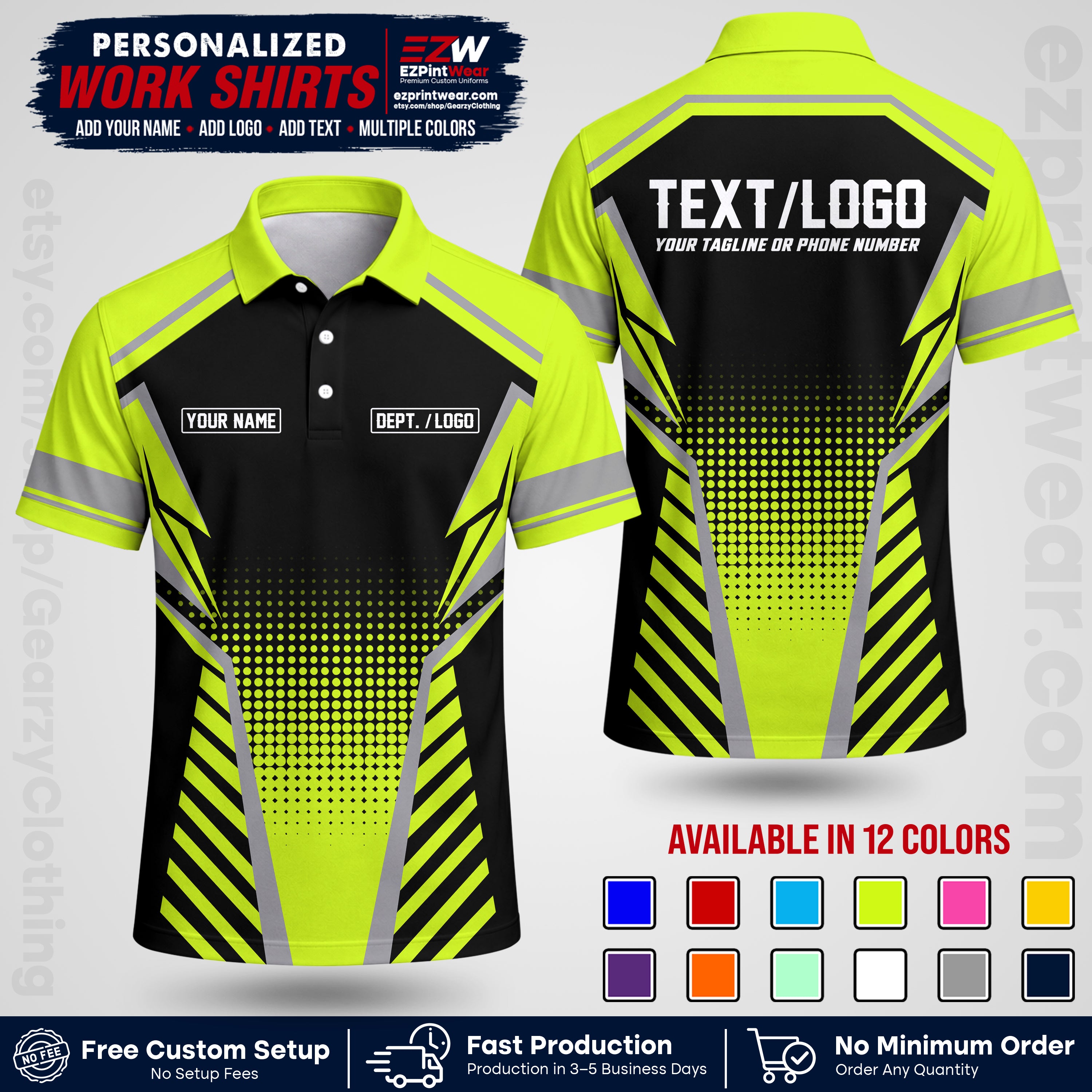 Custom All Over Print Work Uniform Shirt with Name, Logo & Text | Custom Hawaiian Shirt | Company Shirt | Employee Uniform UNF13