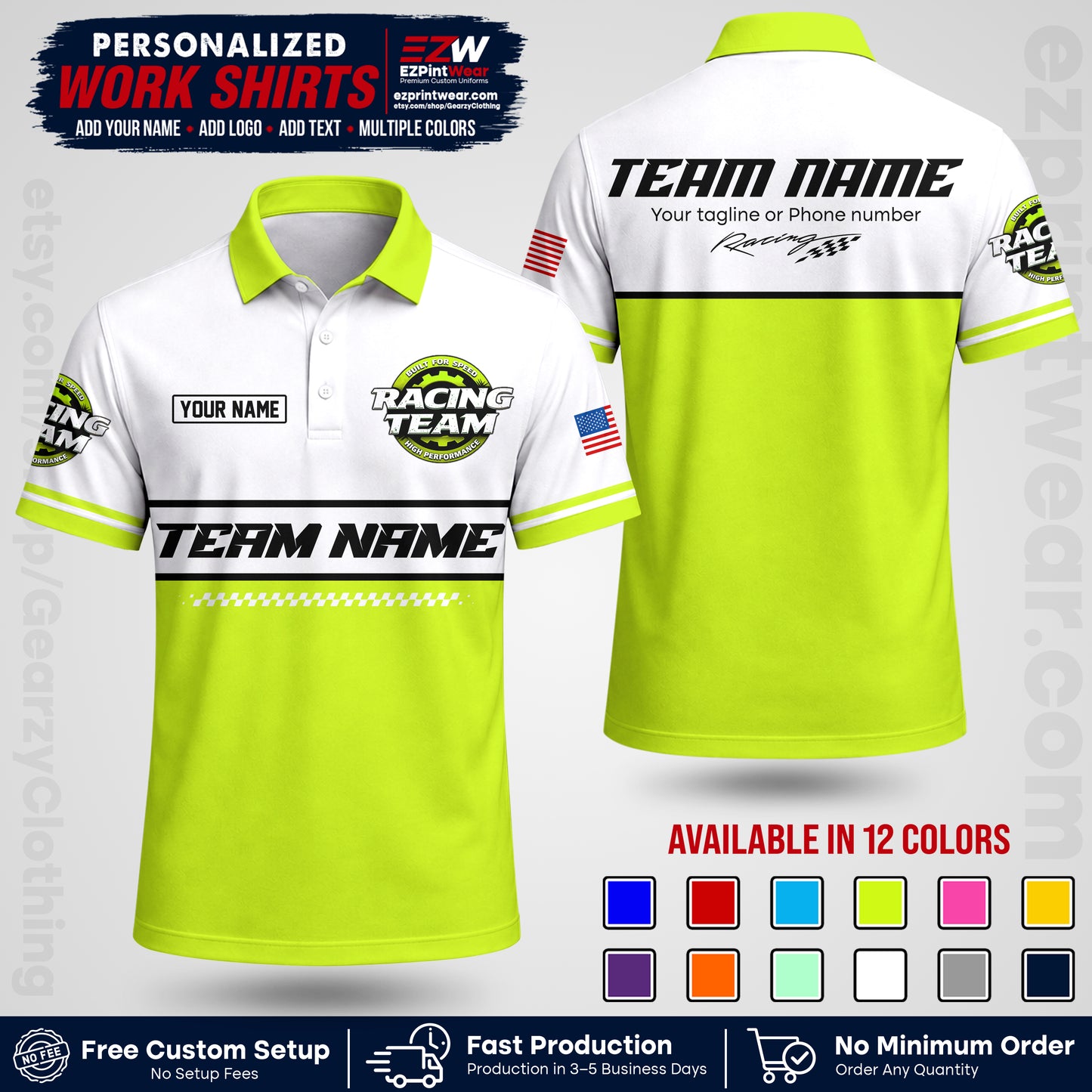 Custom Racing Shirt with Name, Logo & Text | Race Team Uniform | Crew Apparel RC12