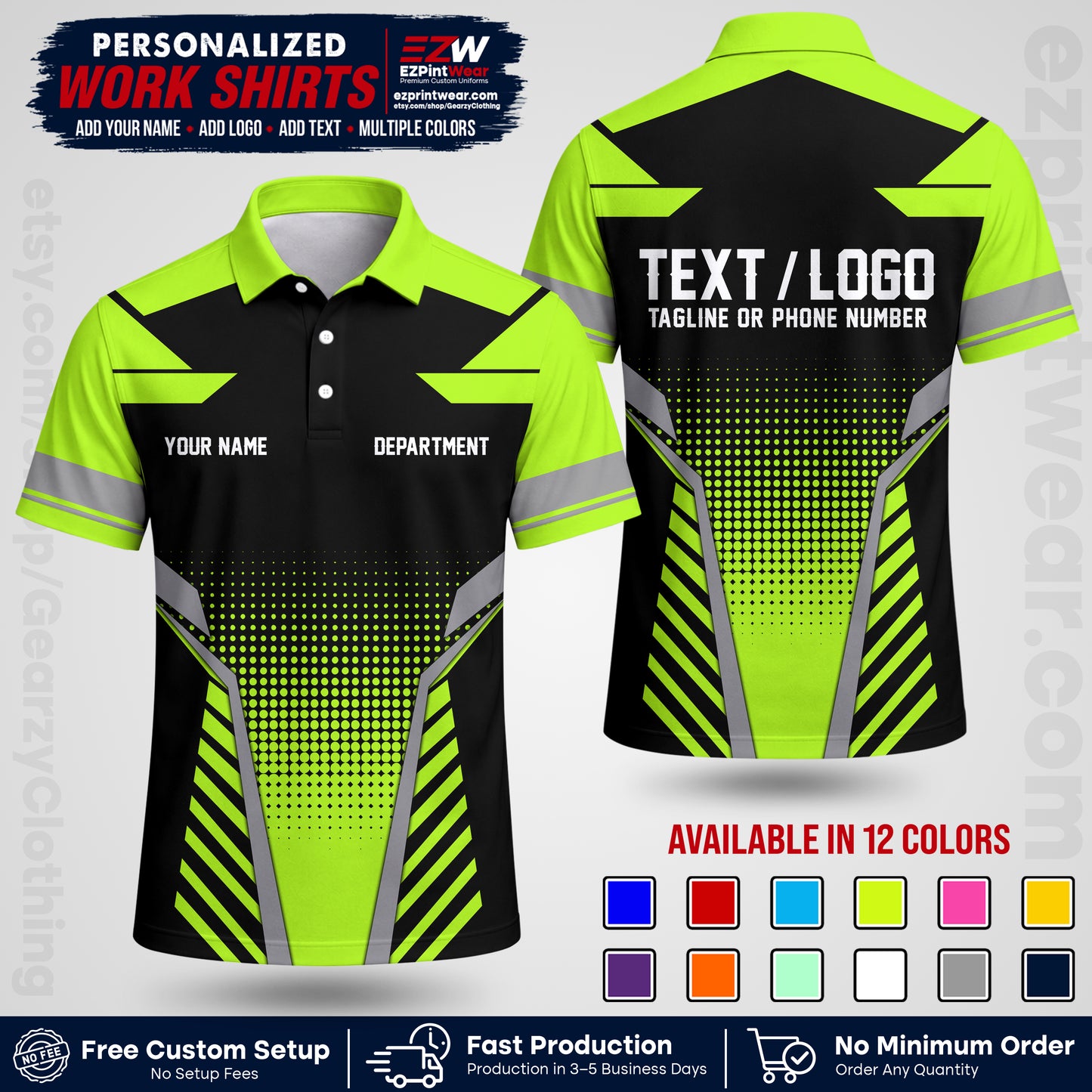 Custom All Over Print Work Uniform Shirt with Name, Logo & Text | Custom Hawaiian Shirt | Company Shirt | Employee Uniform UNF06