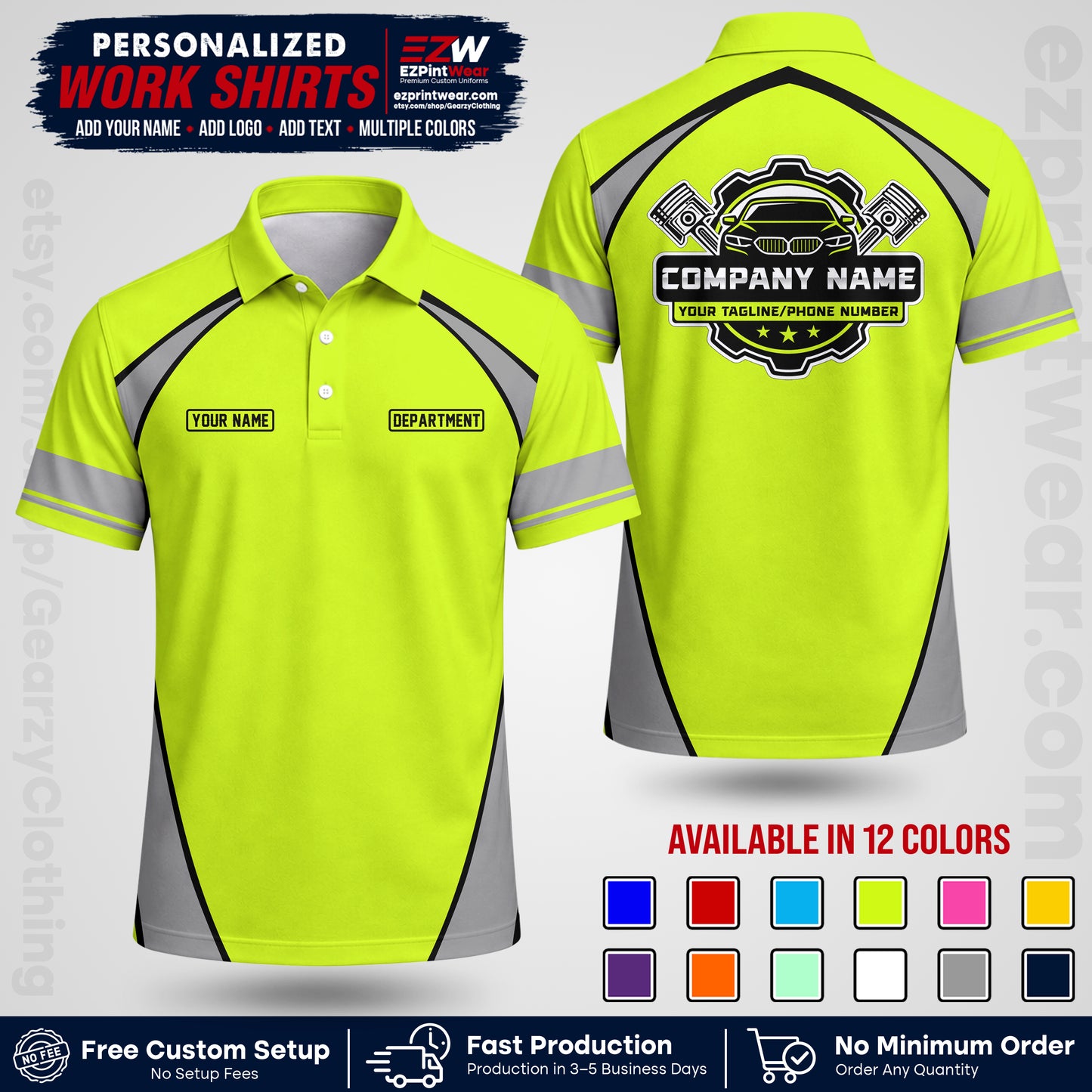 Custom Mechanic Work Shirt with Name, Logo & Text | Auto Shop Uniform | Workwear MCN 09