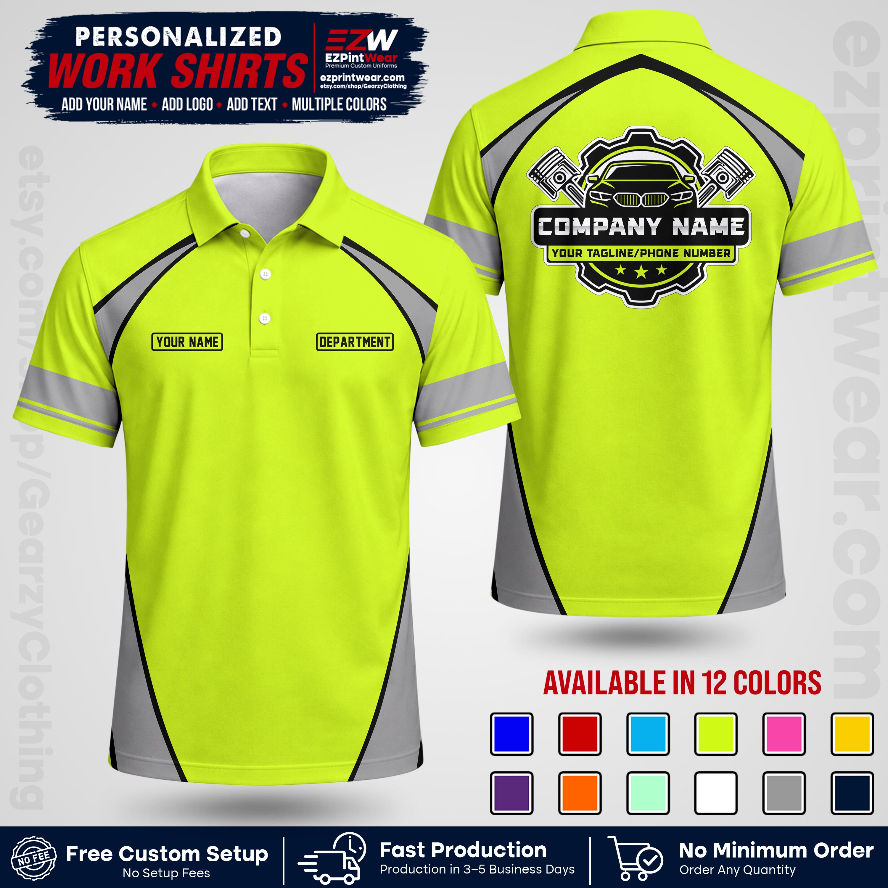 Custom Mechanic Work Shirt with Name, Logo & Text | Auto Shop Uniform | Workwear MCN 09