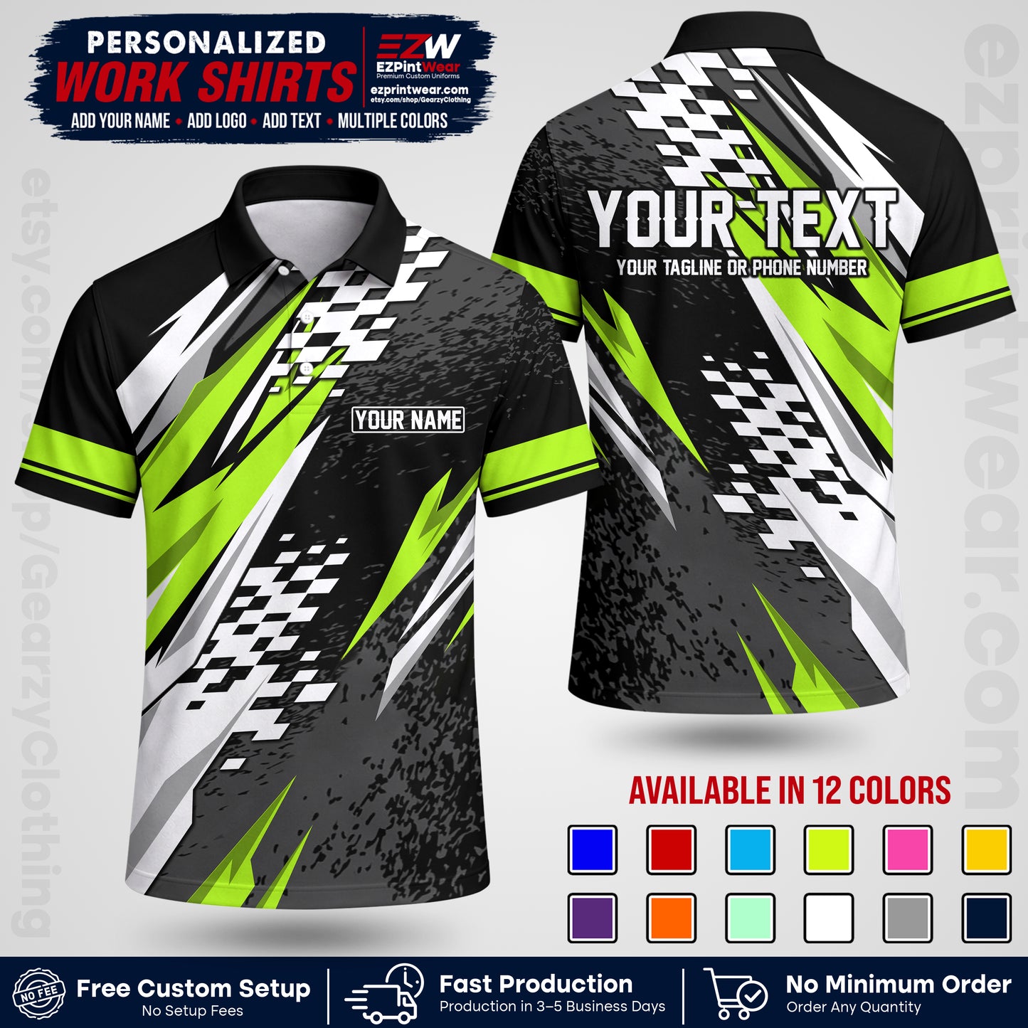 Custom Racing Shirt with Name, Logo & Text | Race Team Uniform | Crew Apparel RC03